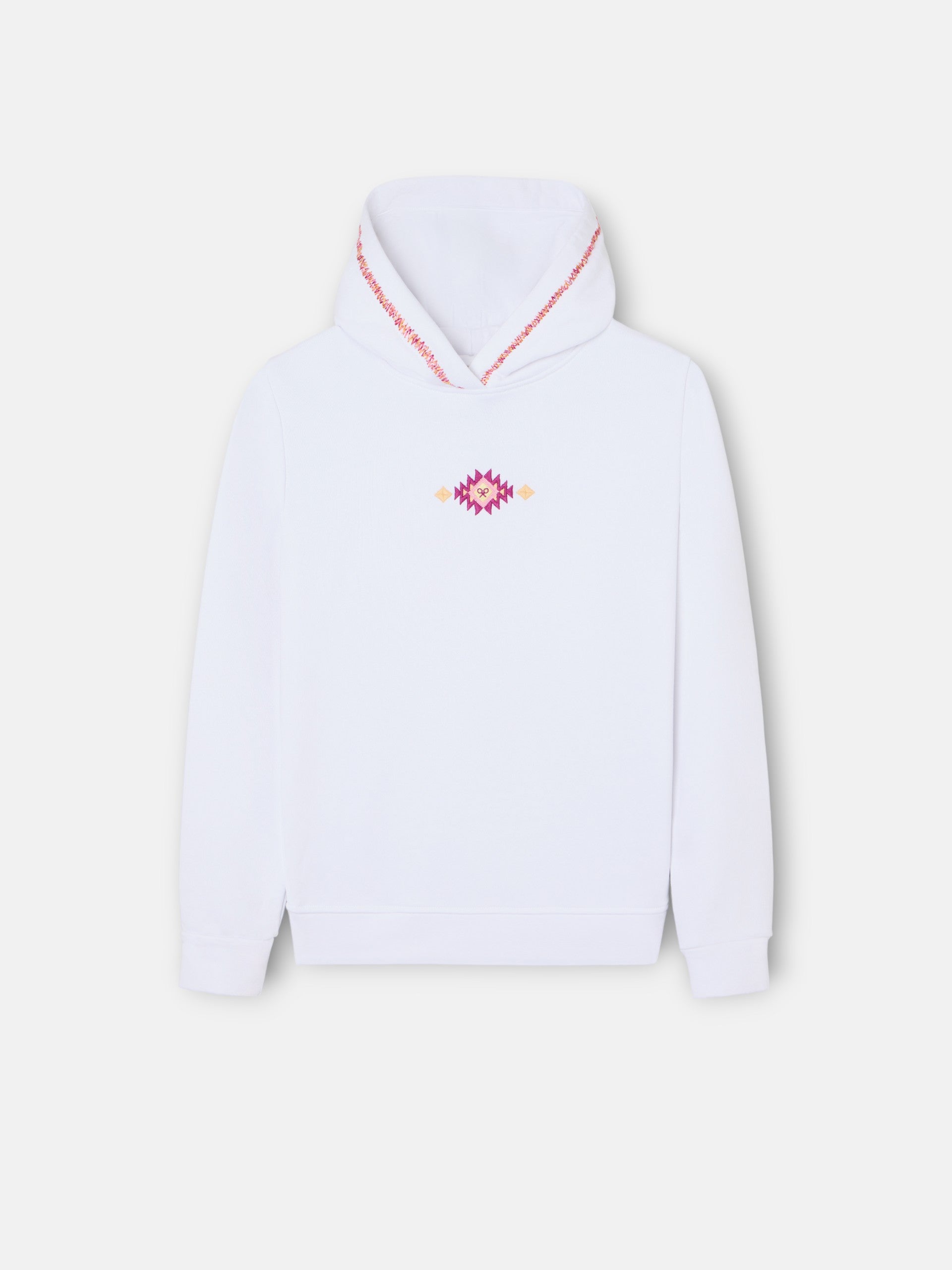 Girl's white ethnic racket hooded sweatshirt