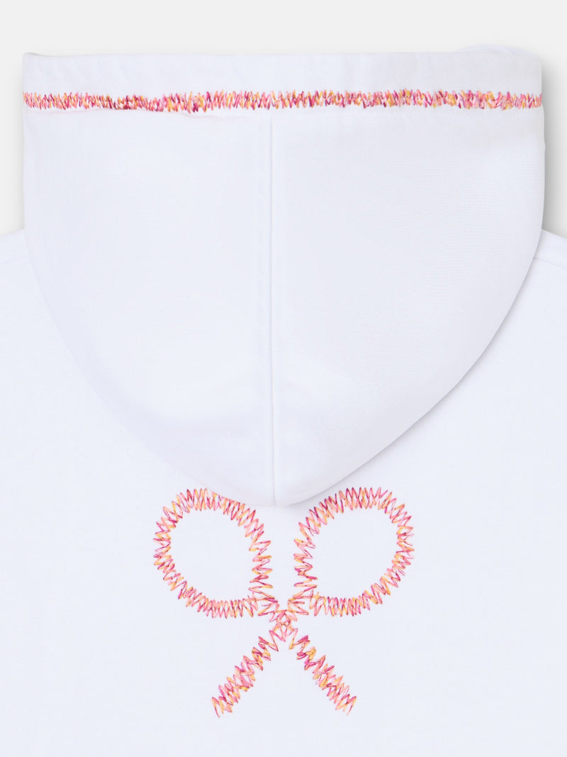 Sweatshirt girl com capuz raquete étnica branca