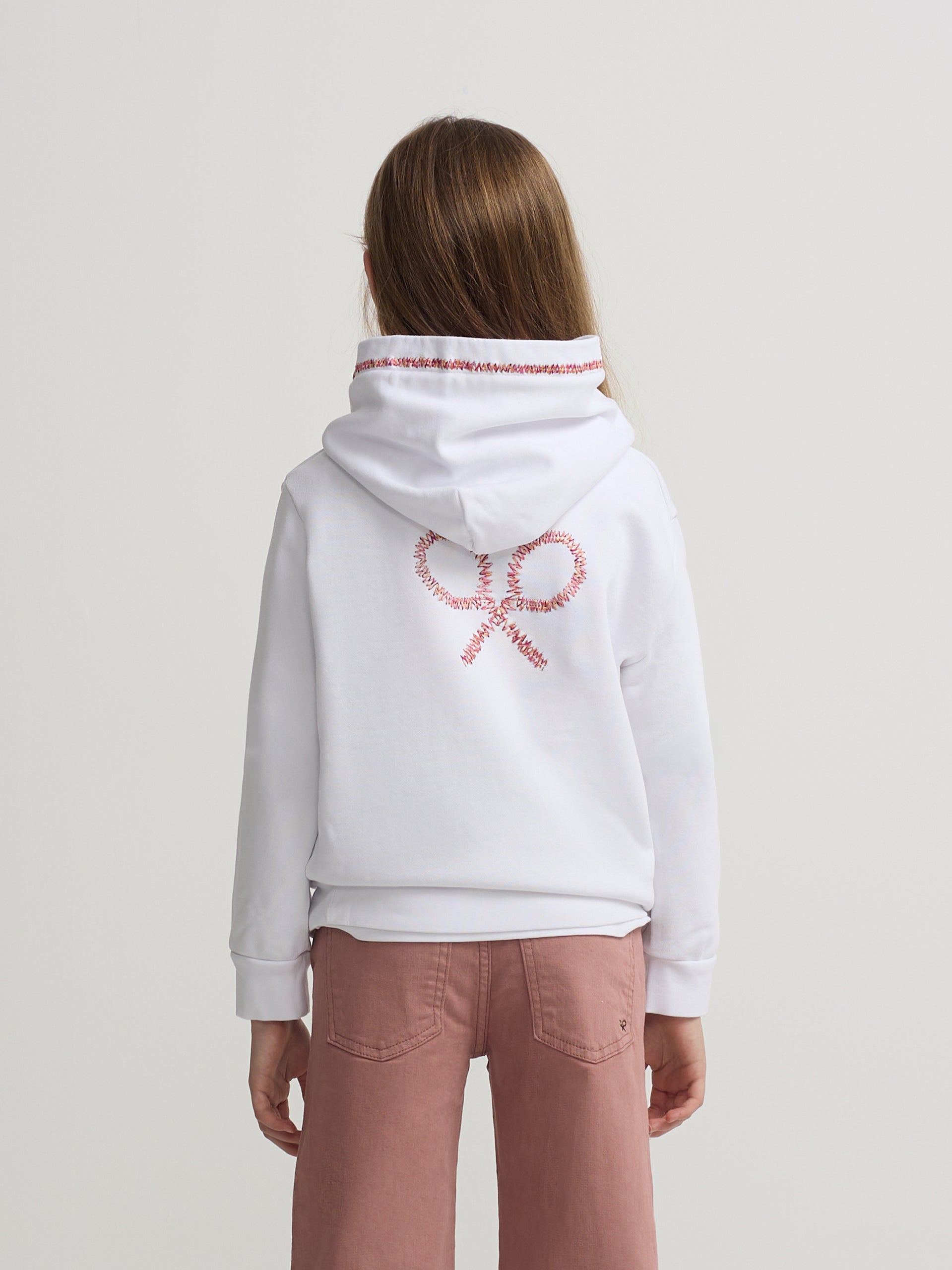 Sudadera girl capucha raqueta etnica blanca