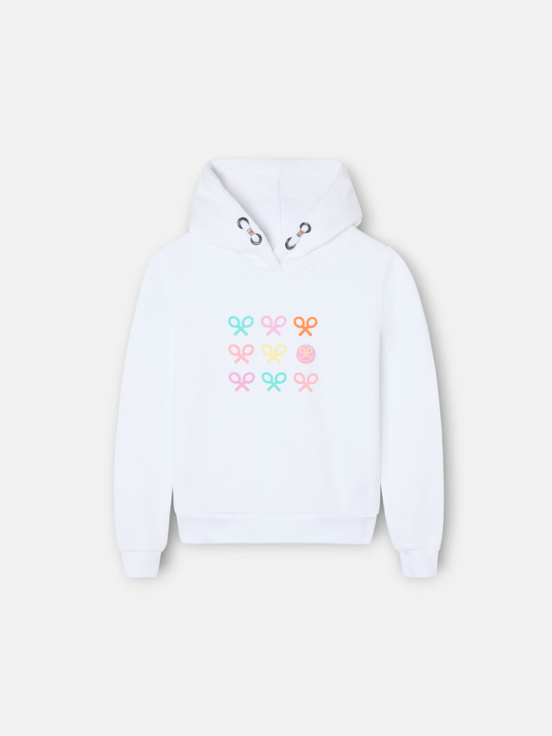 Sweat-shirt fille raquettes smile blanc