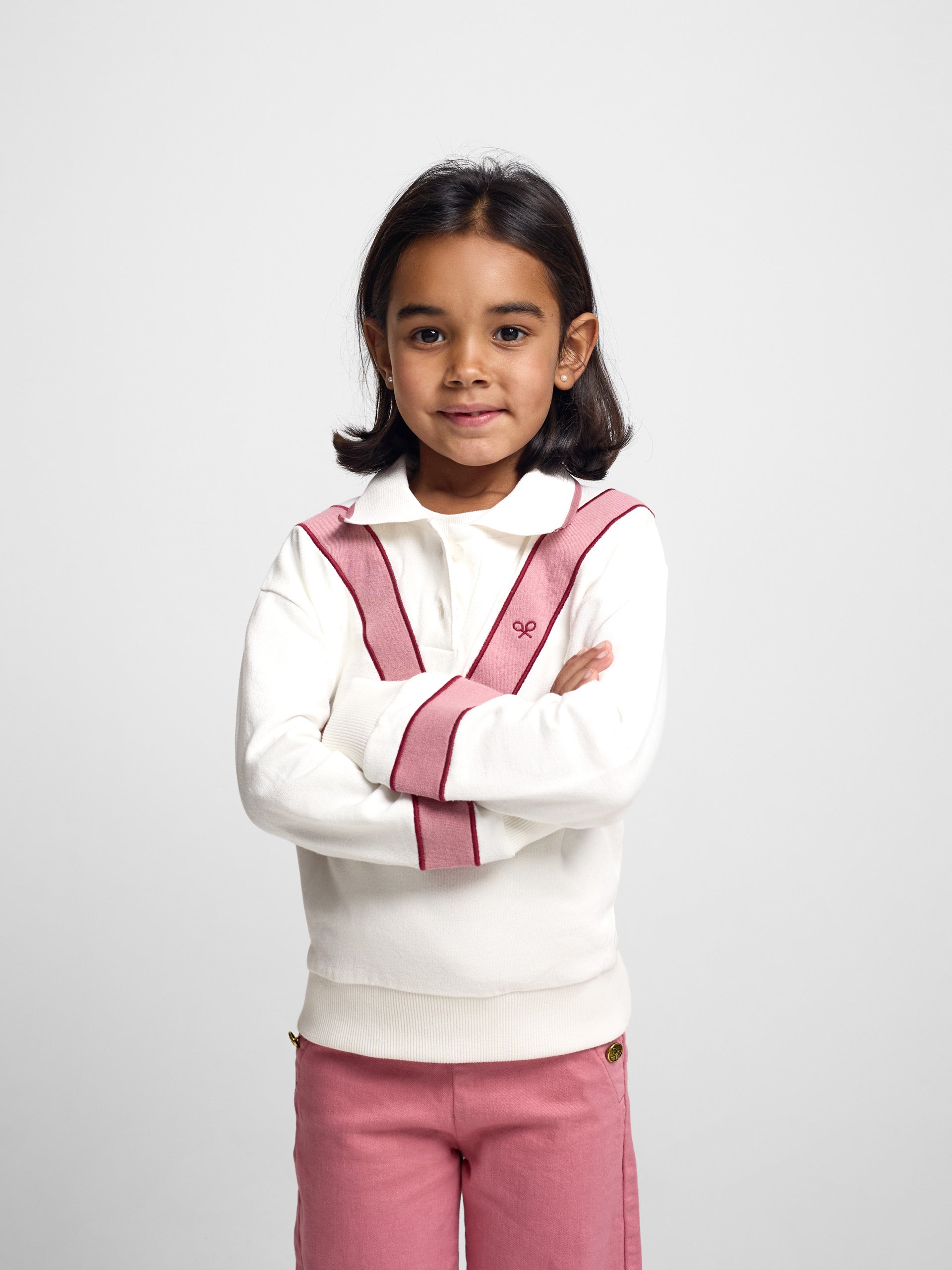 Sweat-shirt rétro rose et blanc cassé pour fille