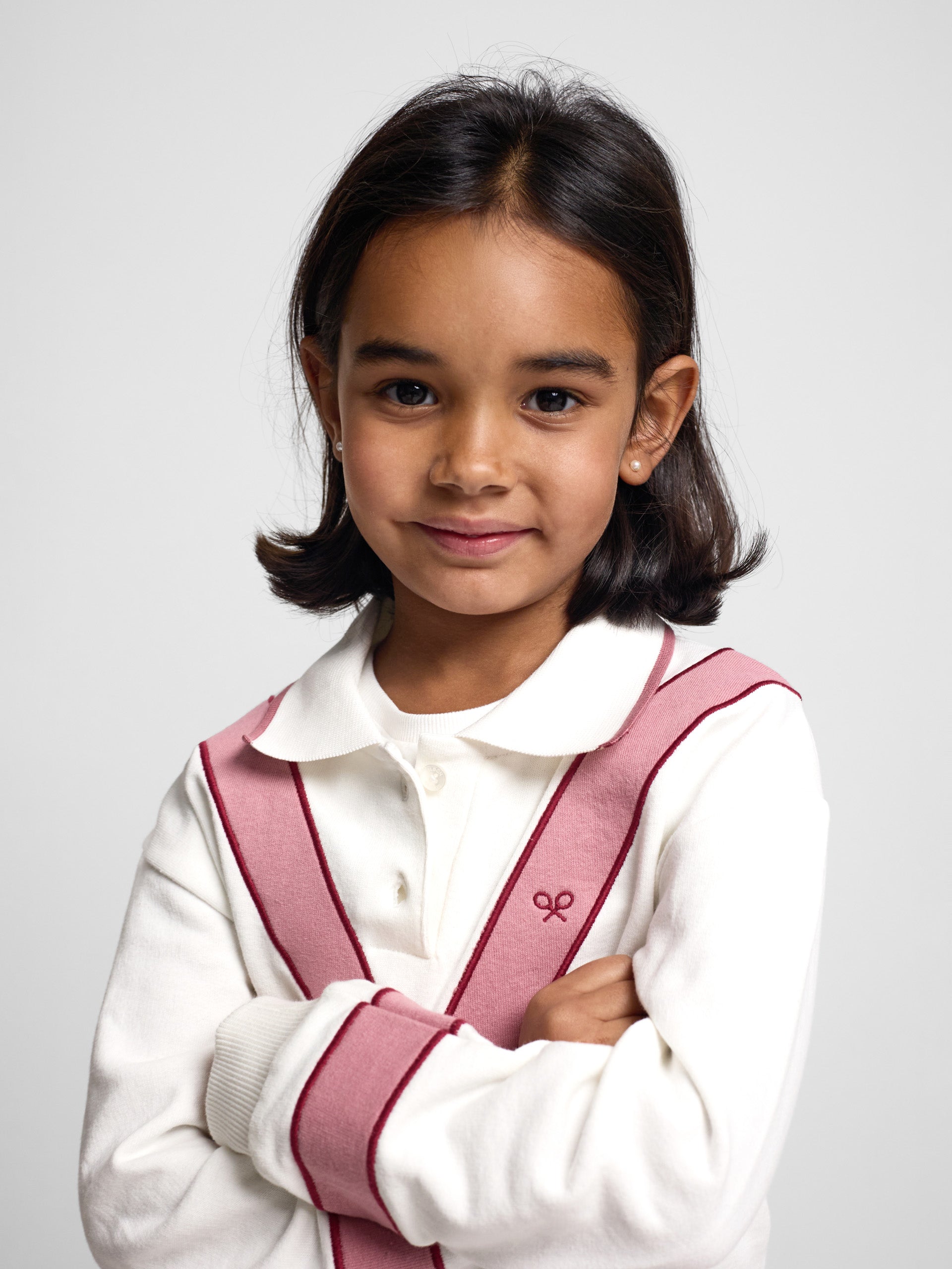 Sweat-shirt rétro rose et blanc cassé pour fille