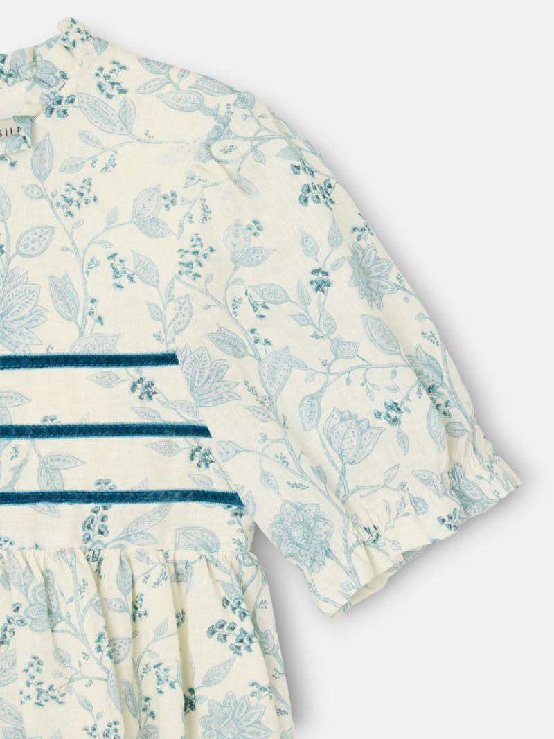 Robe fille habillée imprimé bleu ciel