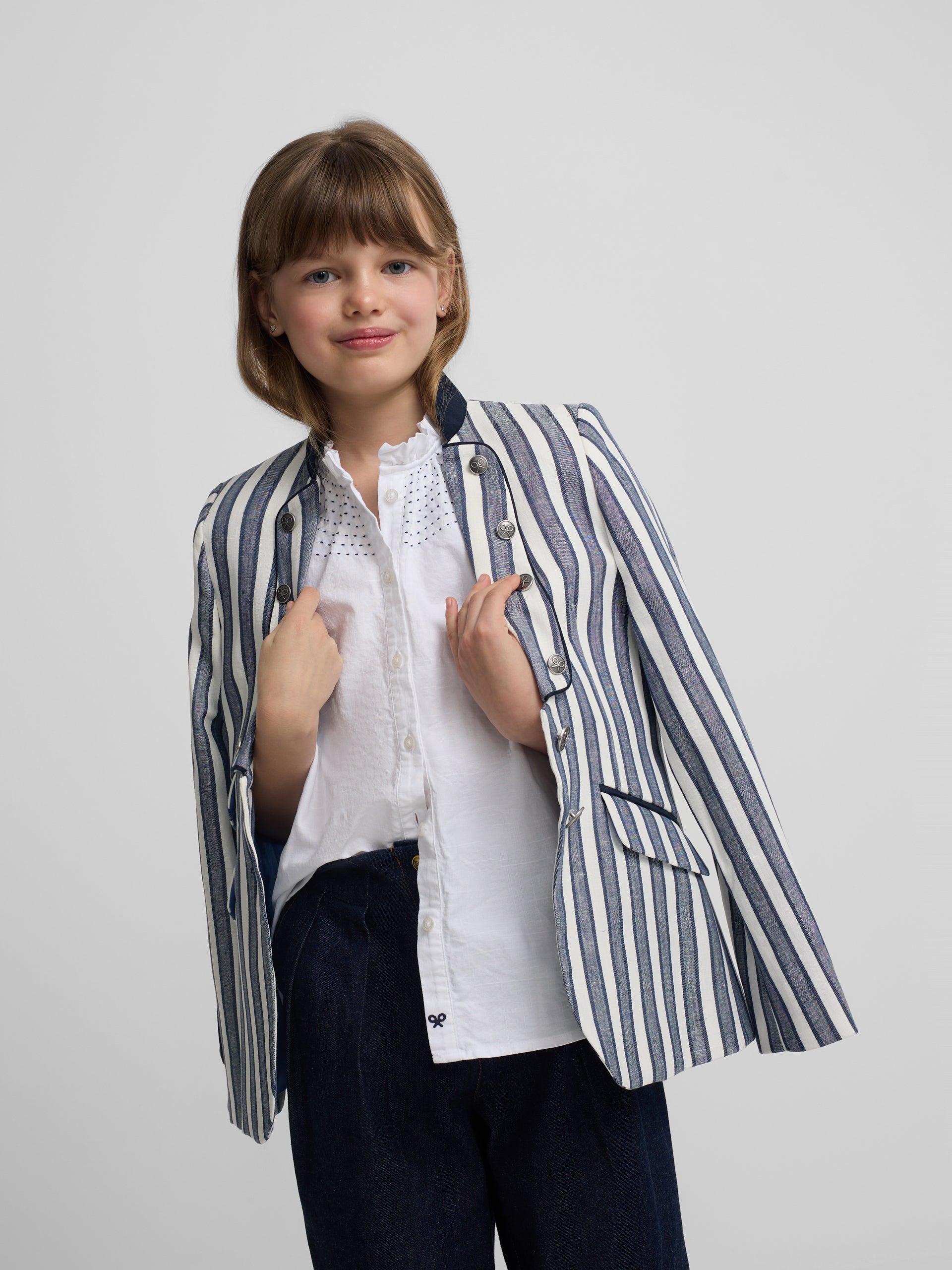 Blazer de menina marinheiro riscas azuis
