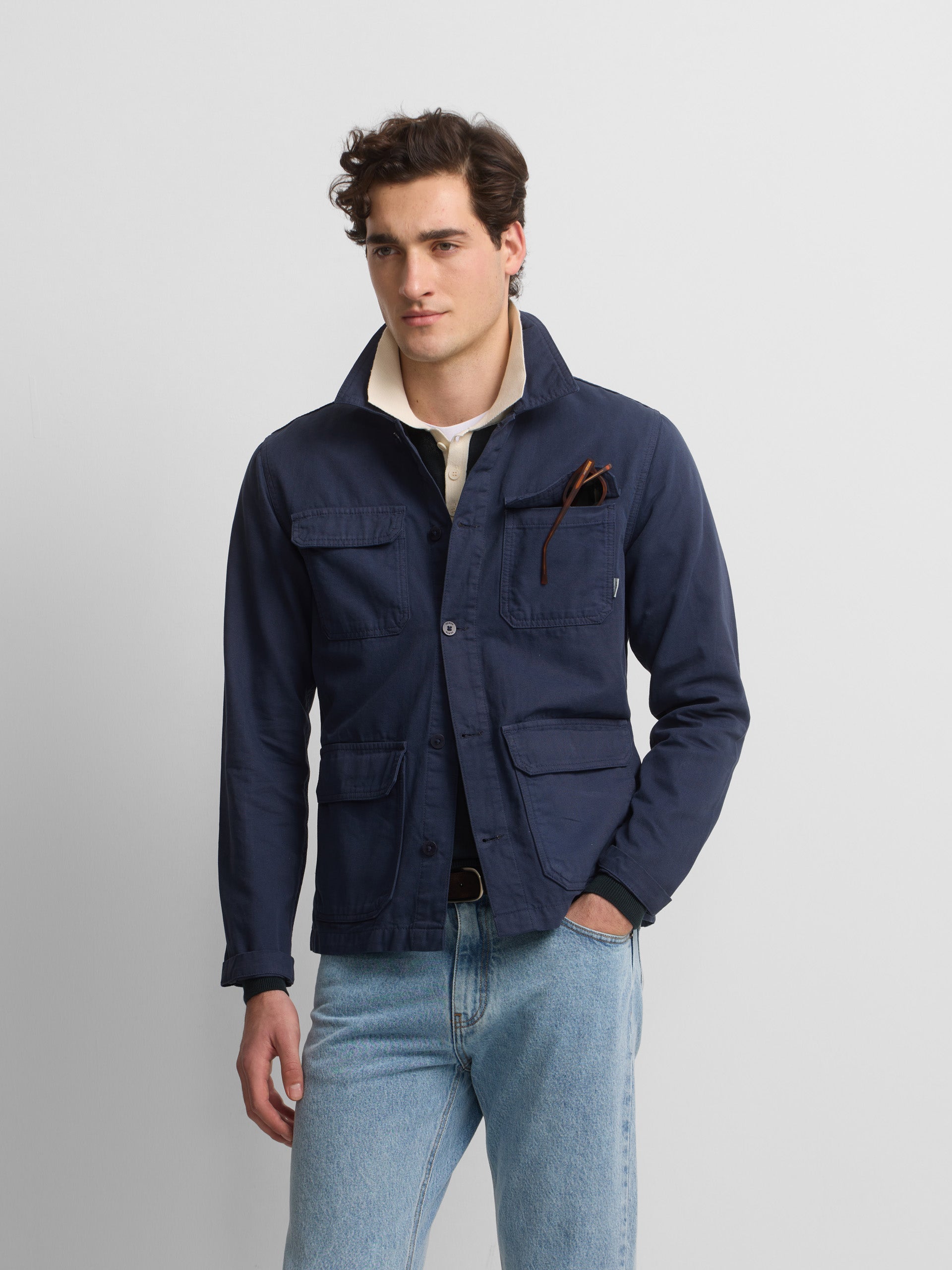 Navy blue cruise overshirt with pockets