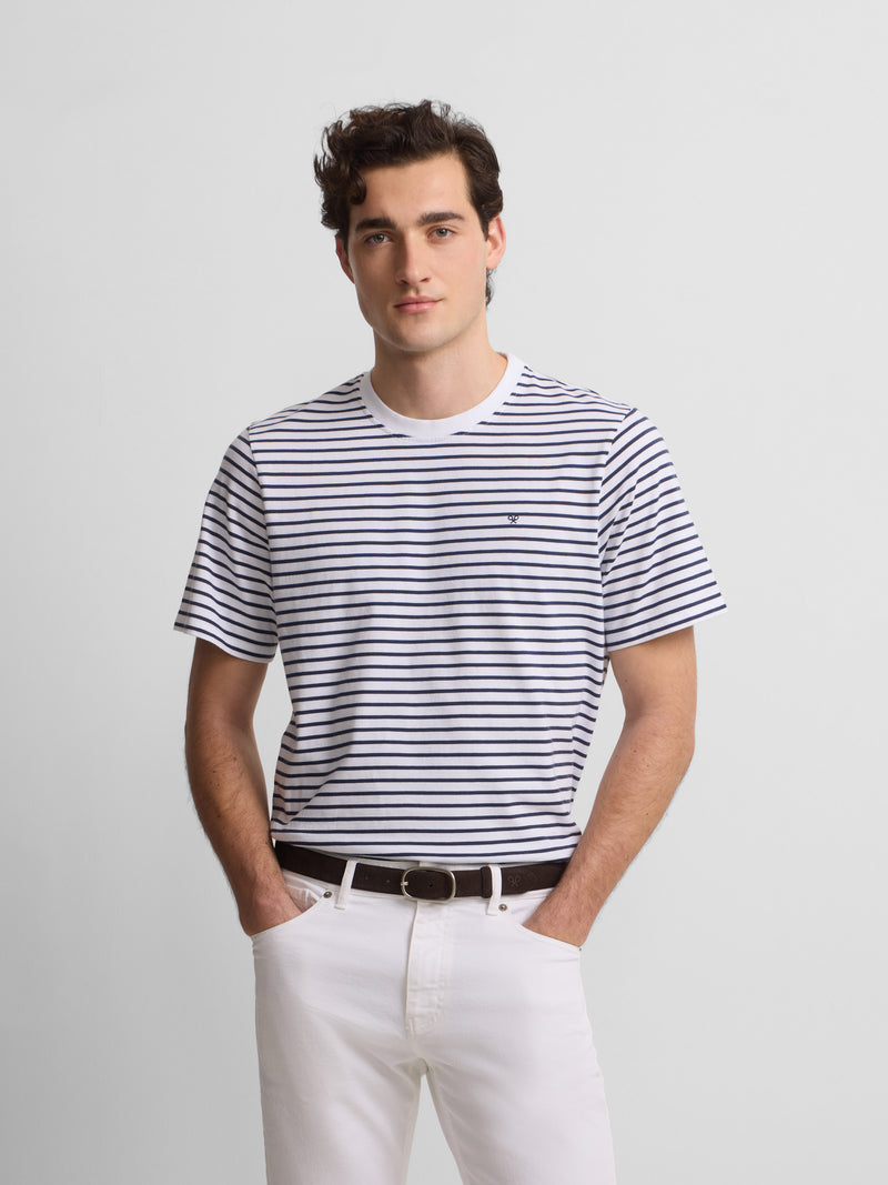 T-shirt riscas finas cruise creme