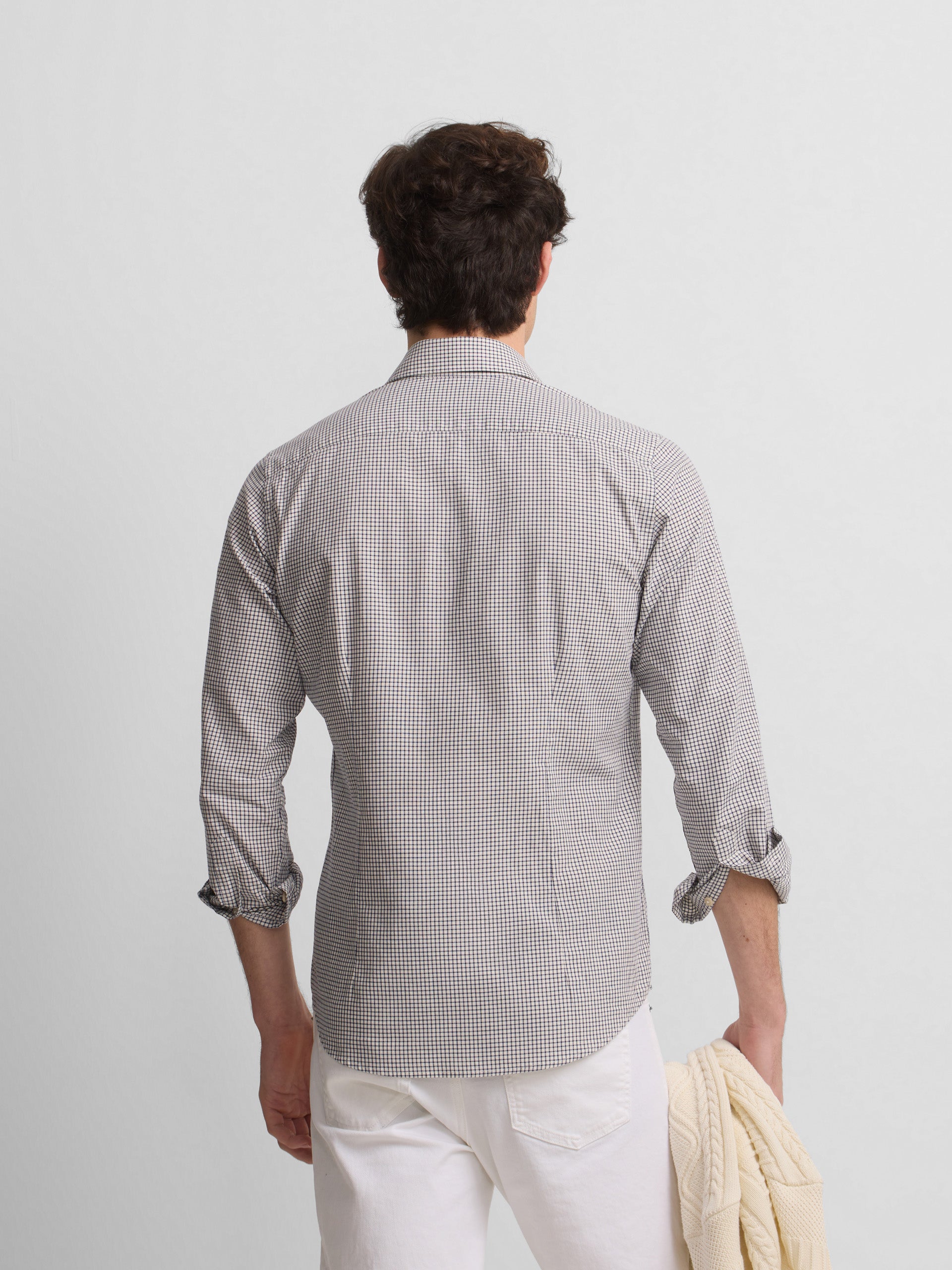 Navy blue plaid cruise shirt with pockets