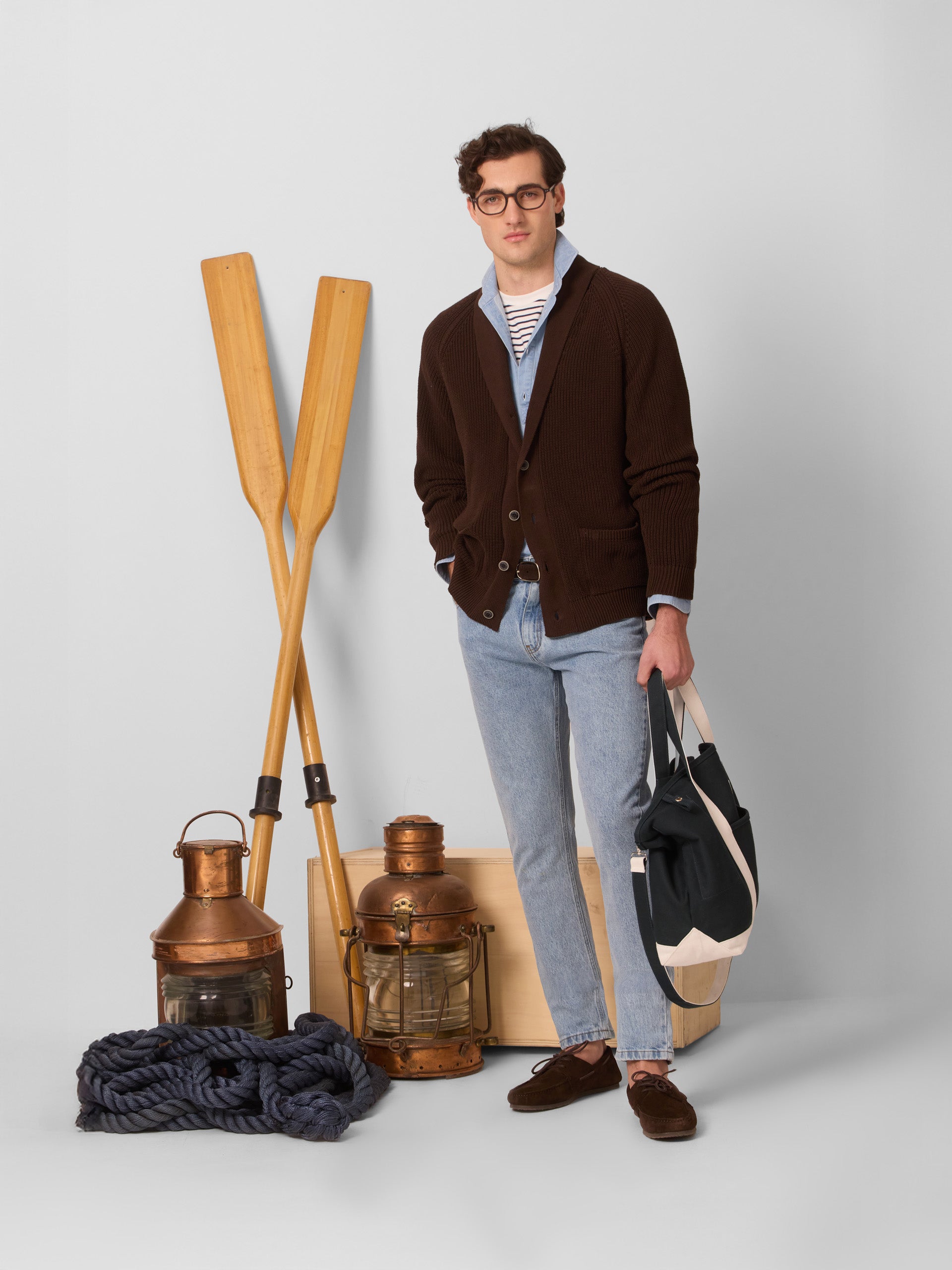 Cardigan canelado cruise castanho