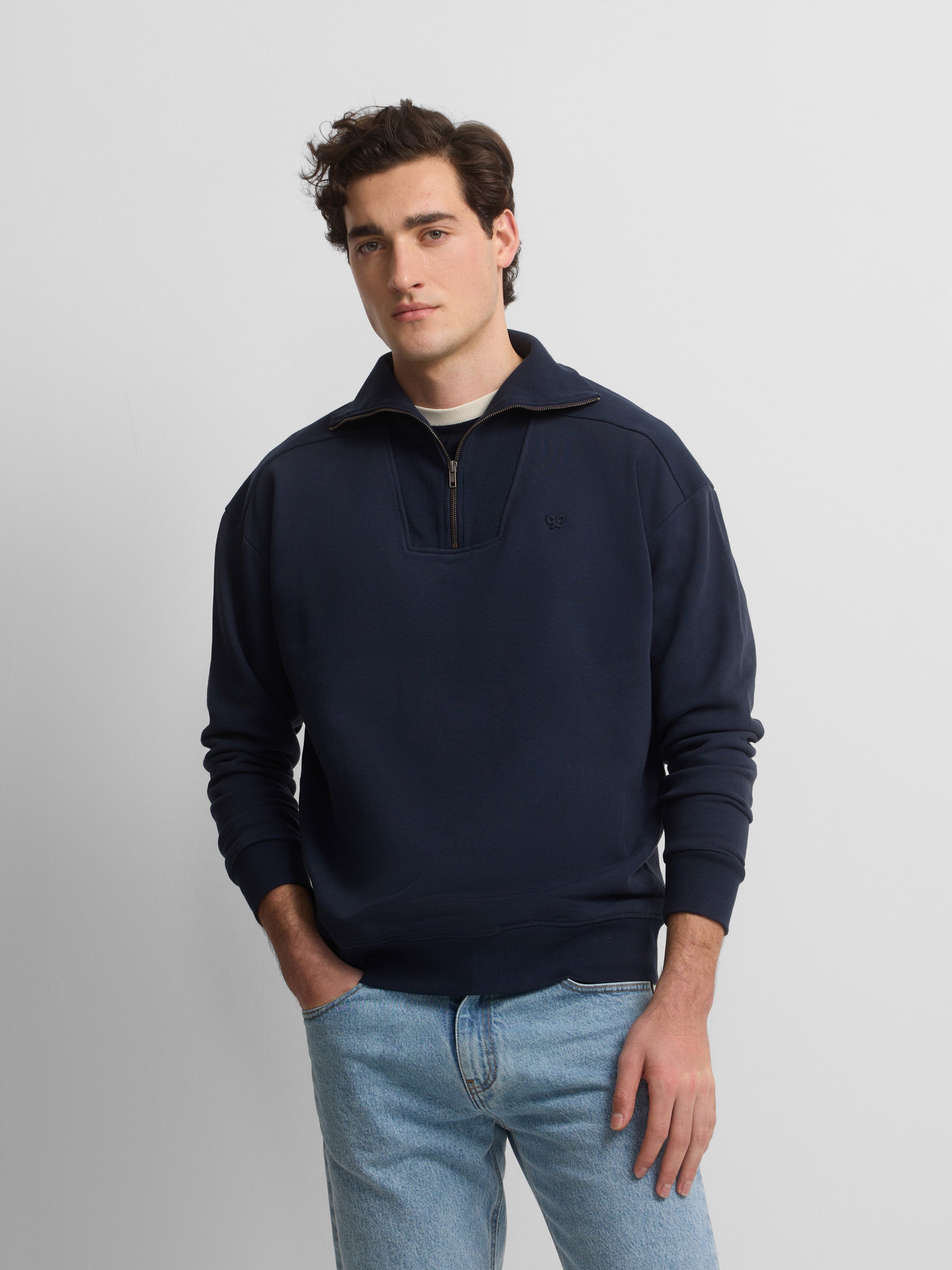 Sweat-shirt bleu marine à demi-zip Cruise