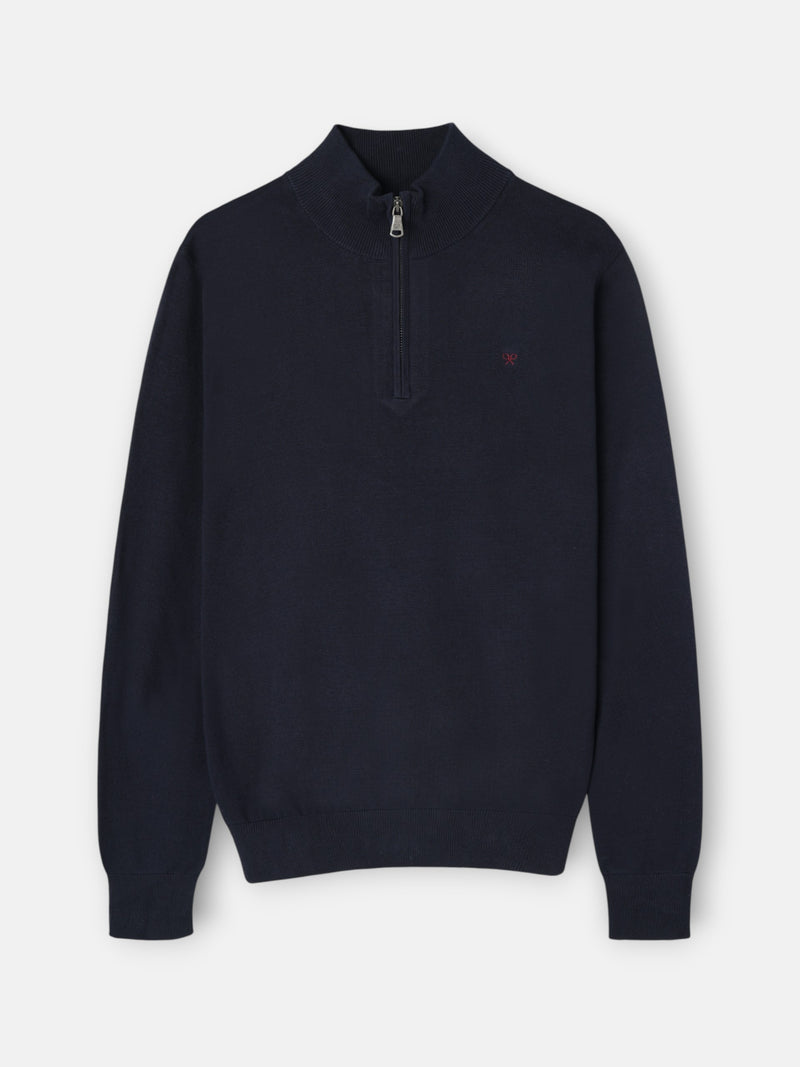 Plain navy blue half-zip sweater