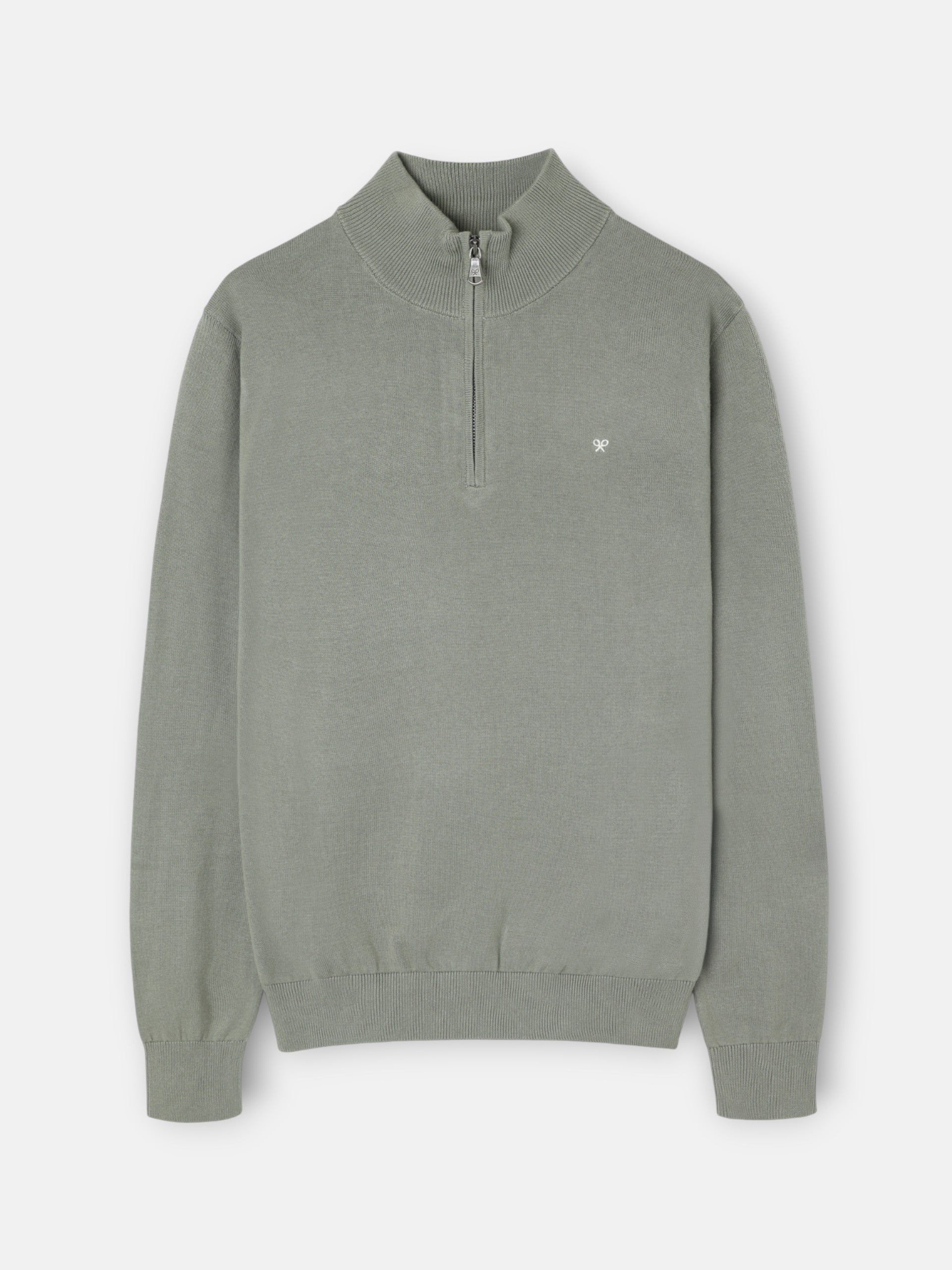 Jersey liso media cremallera verde gris