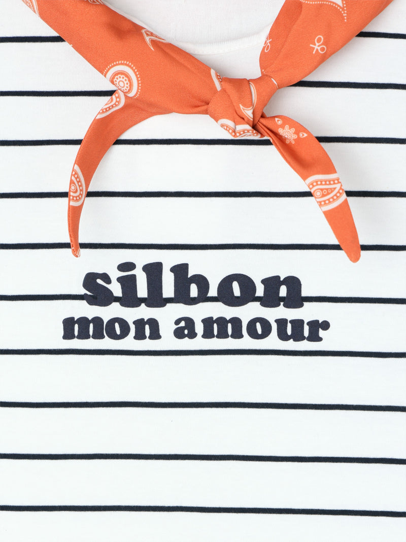 T-shirt mulher com aplique silbon bandana azul