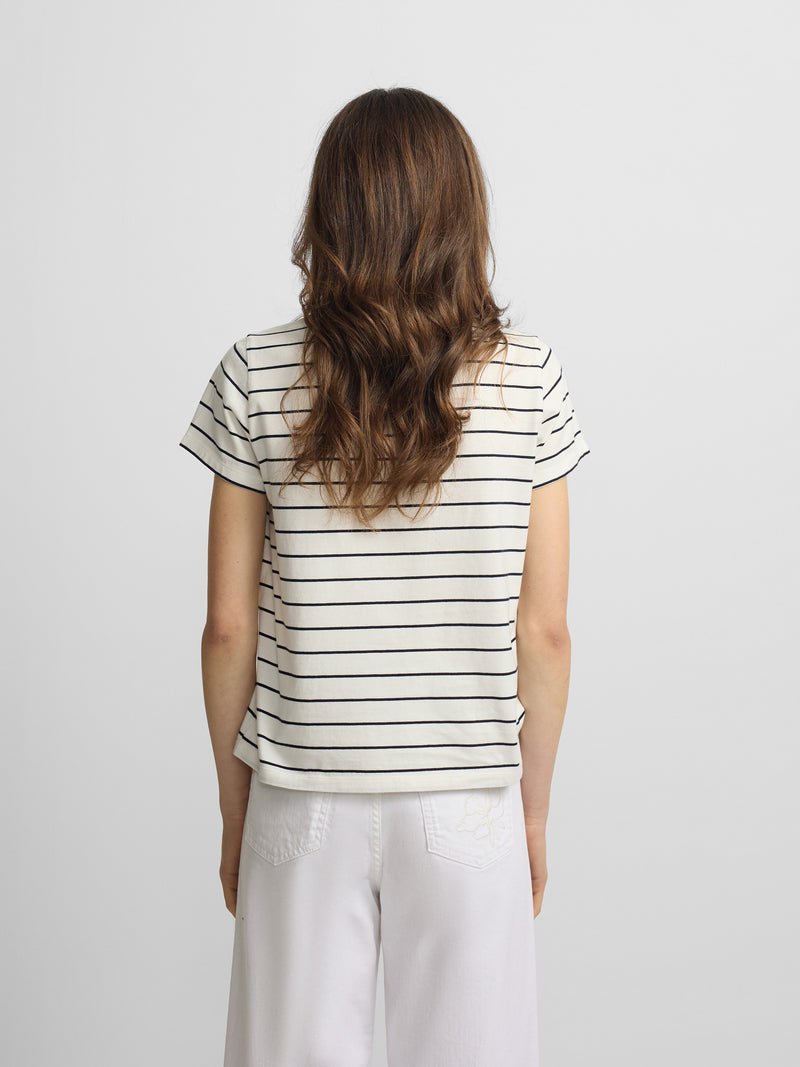 T-shirt mulher com aplique silbon bandana azul