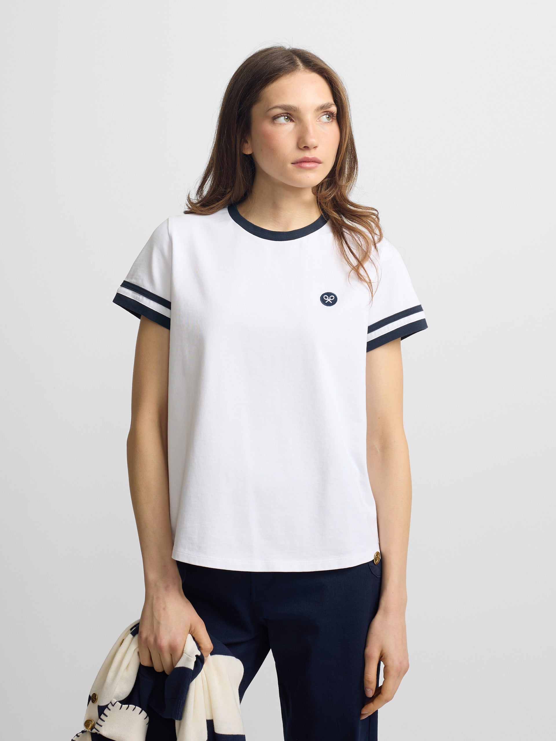Women's T-shirt with Silbon shield patch white