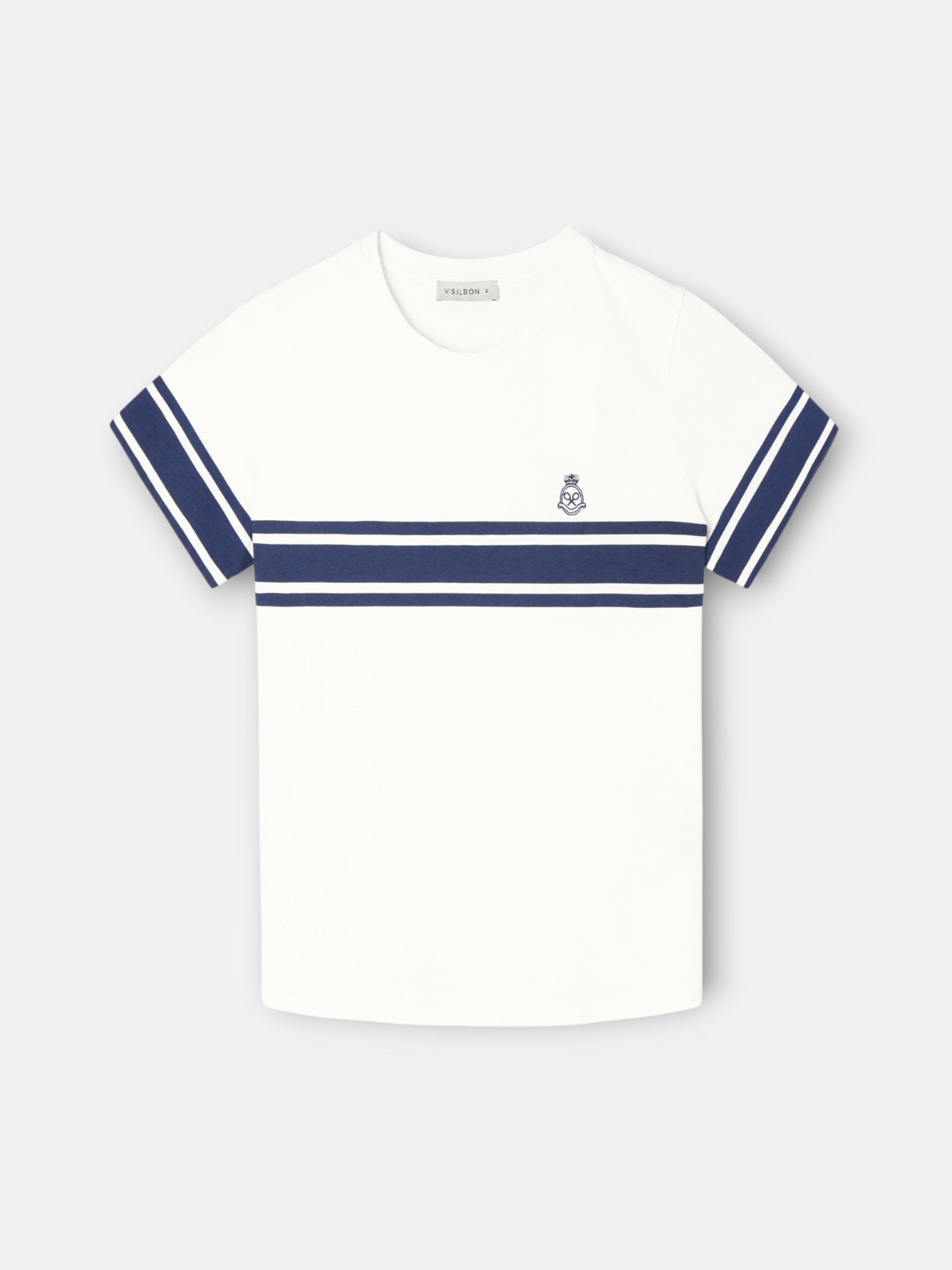 T-shirt mulher emblema faixa azul