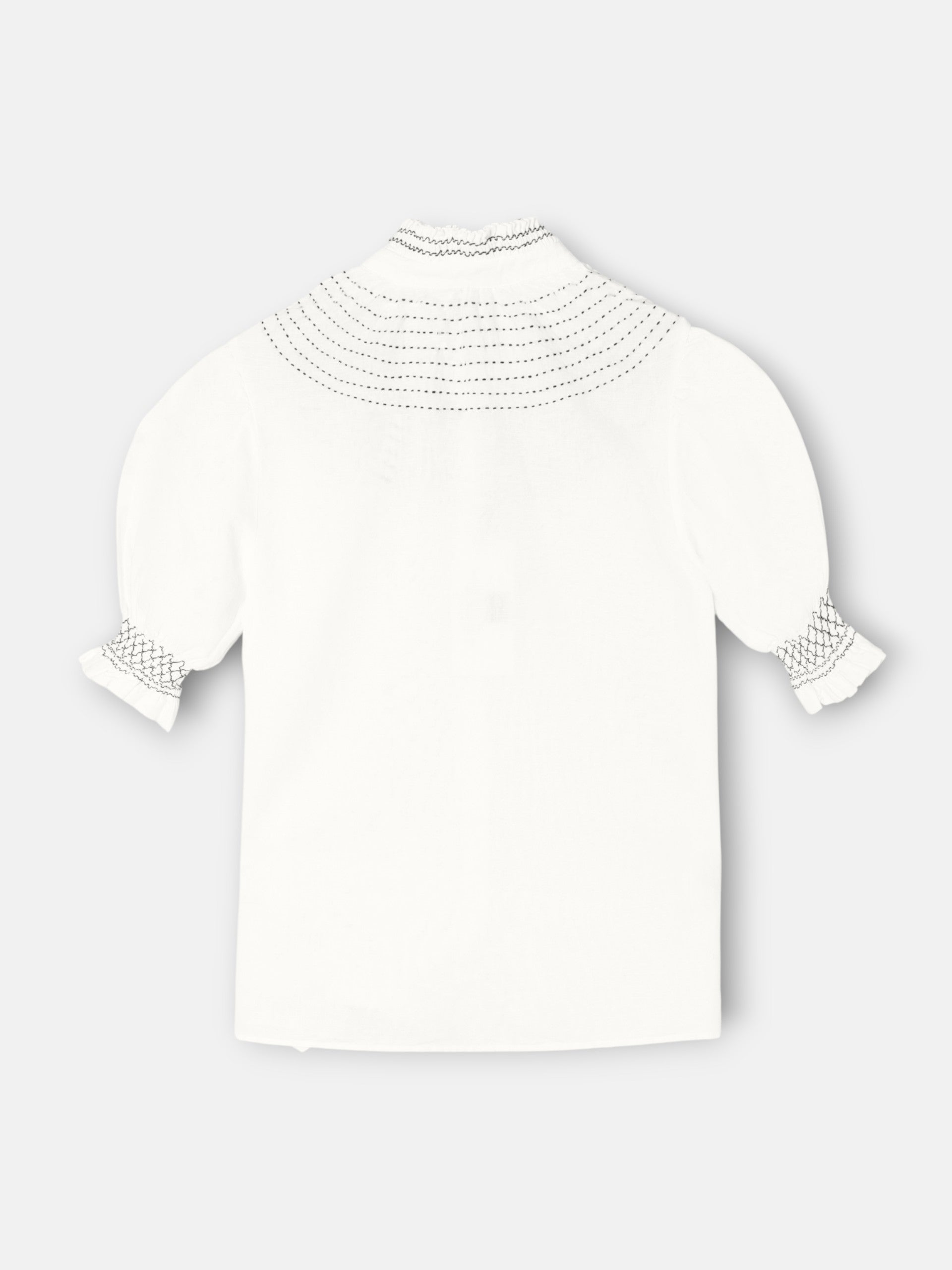 Camisa franzida de manga curta em linho branco