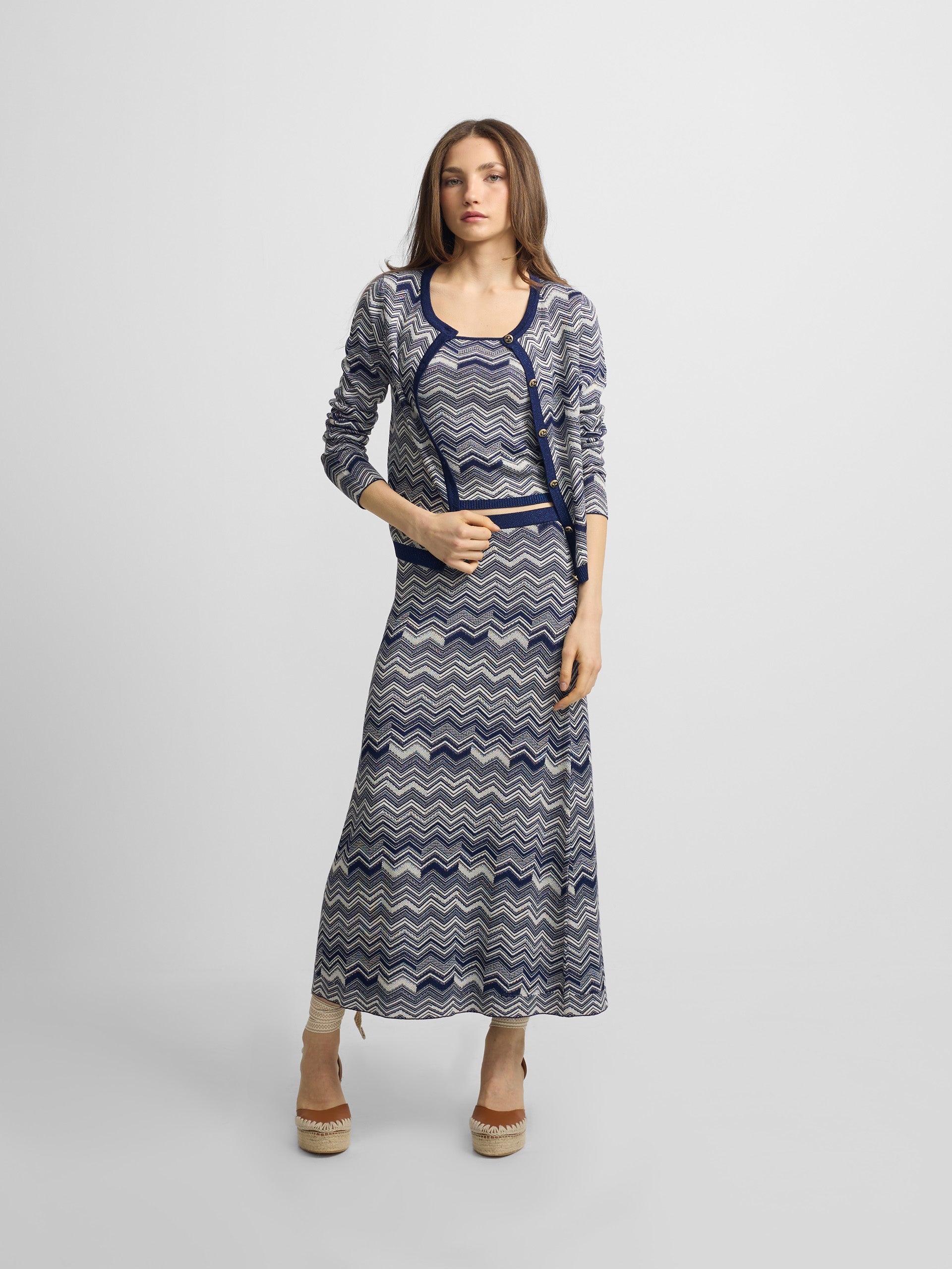 Cardigan comprido espinha azul