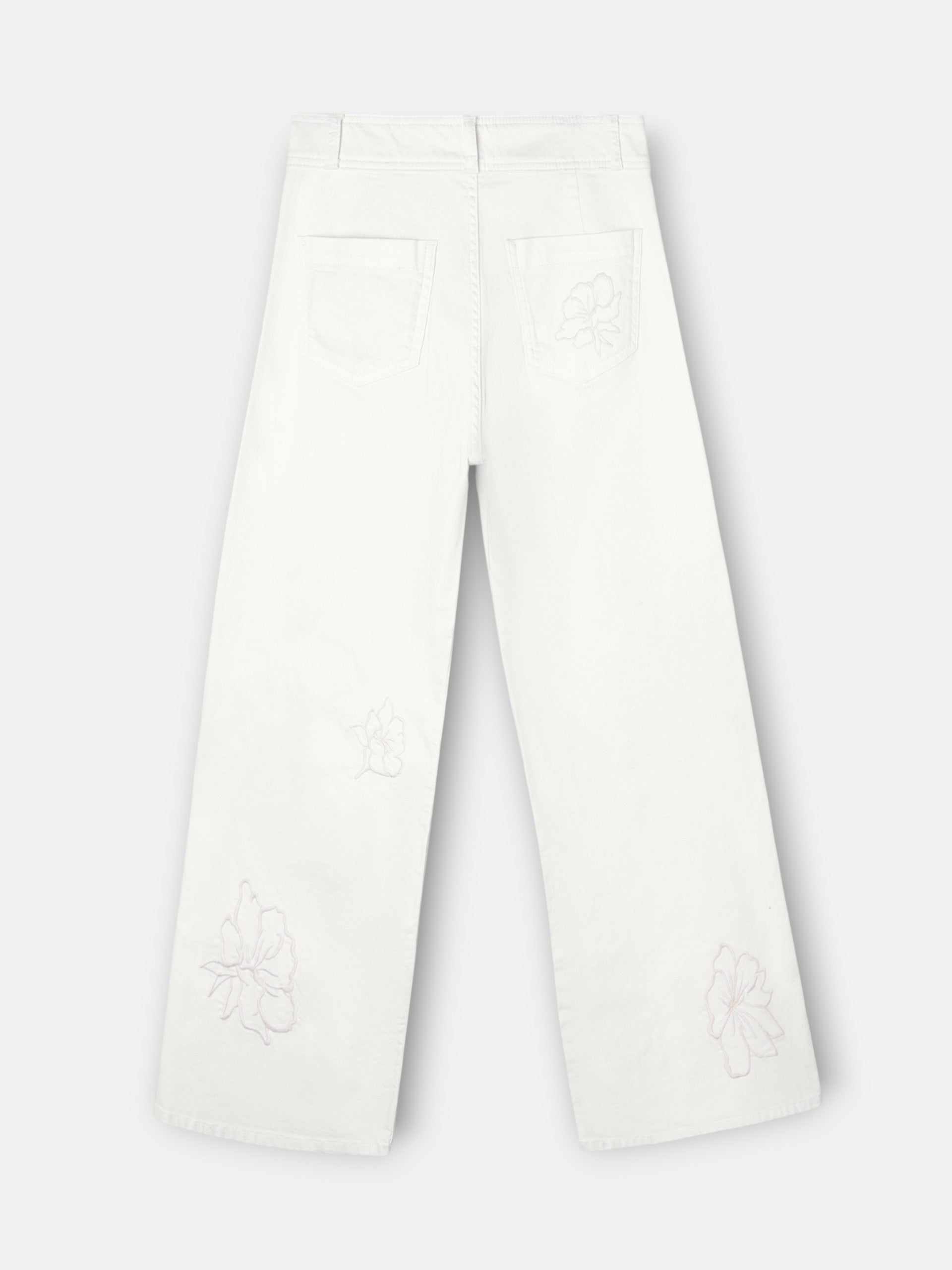 Pantalon écru brodé de fleurs