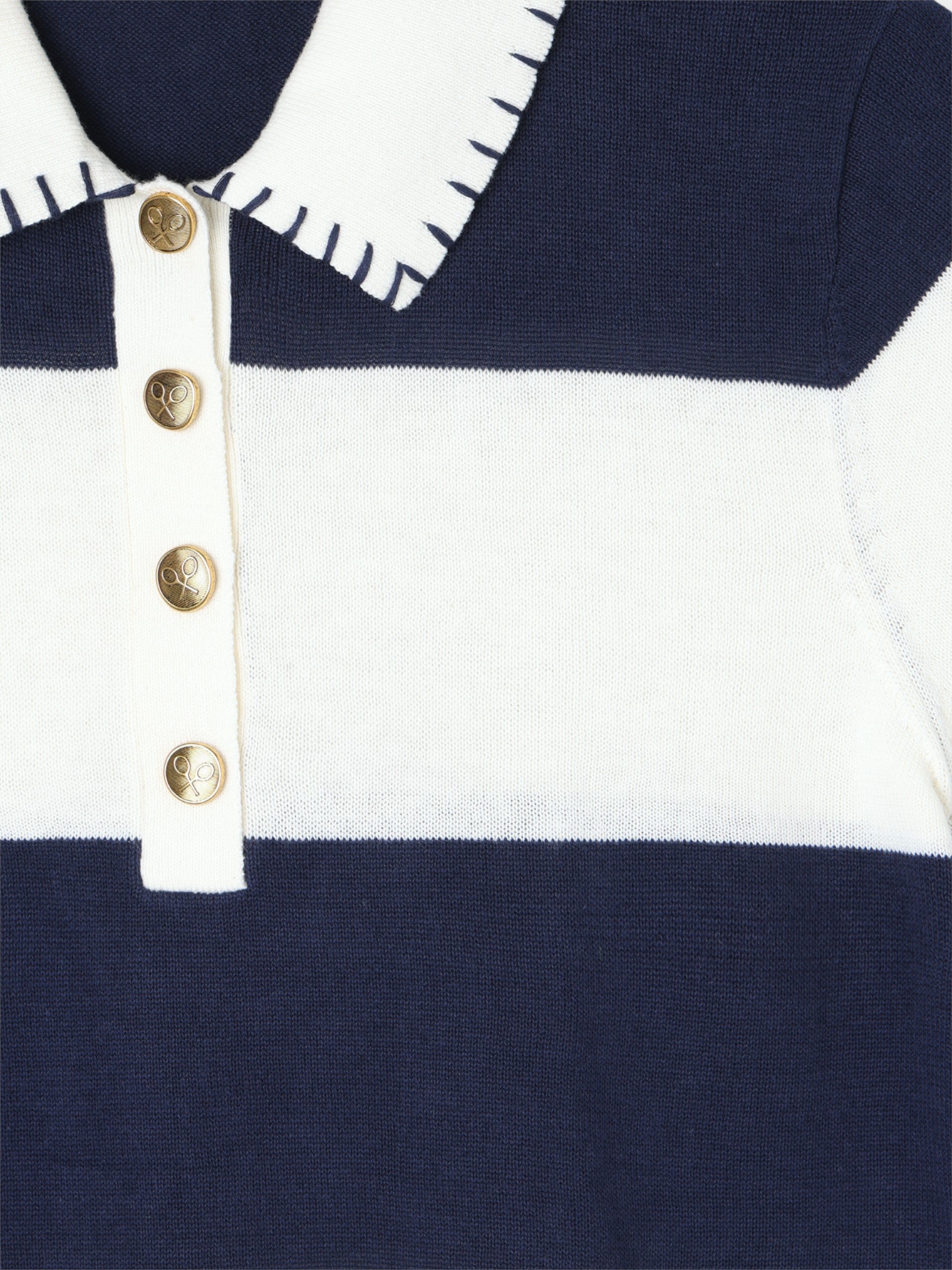 Polo de malha de manga curta azul e branco