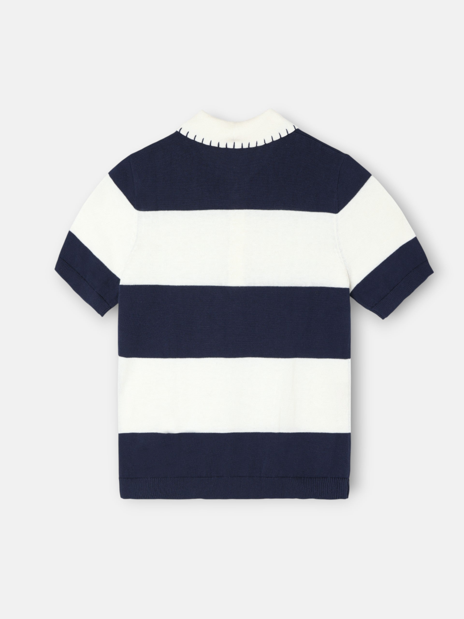 Polo de malha de manga curta azul e branco
