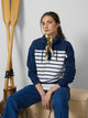 Women's sweatshirt with button neck and blue stripes