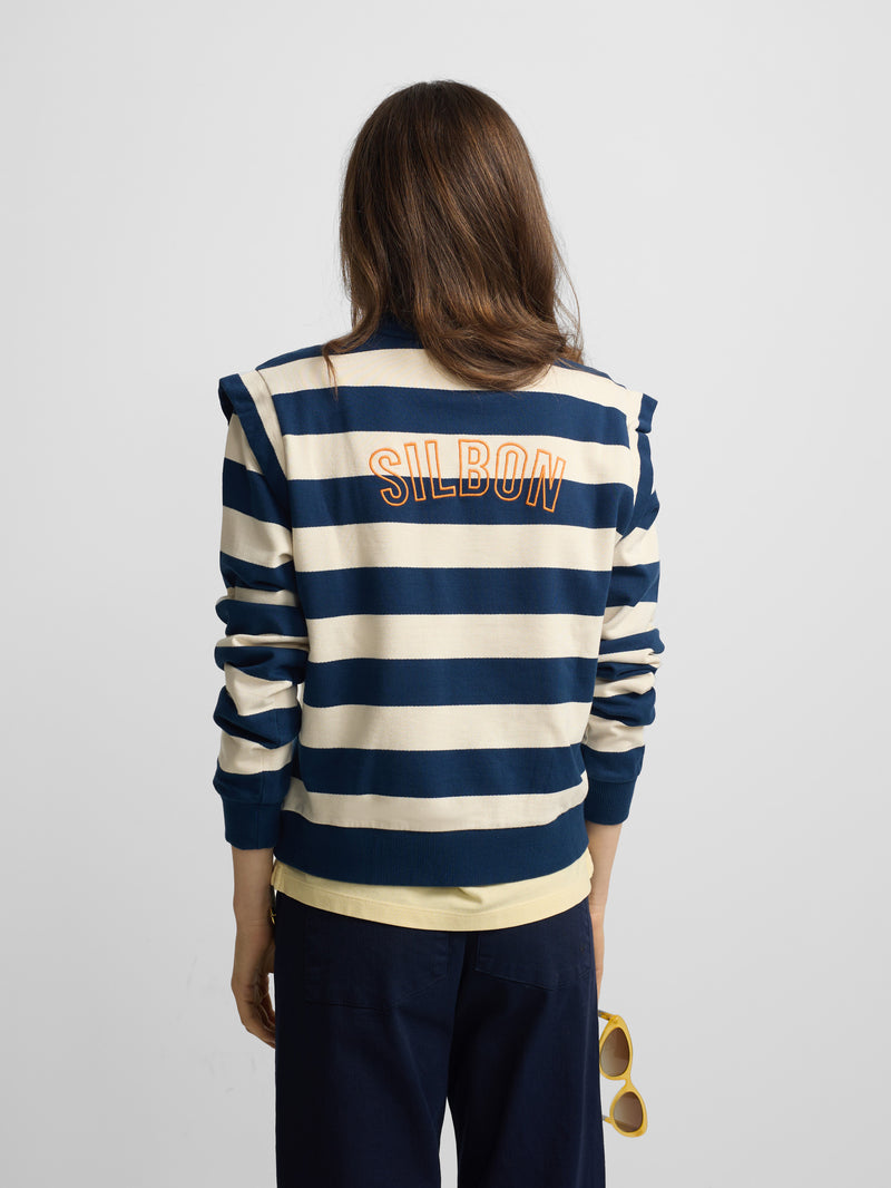 Sweat-shirt femme à épaulettes rayures bleues