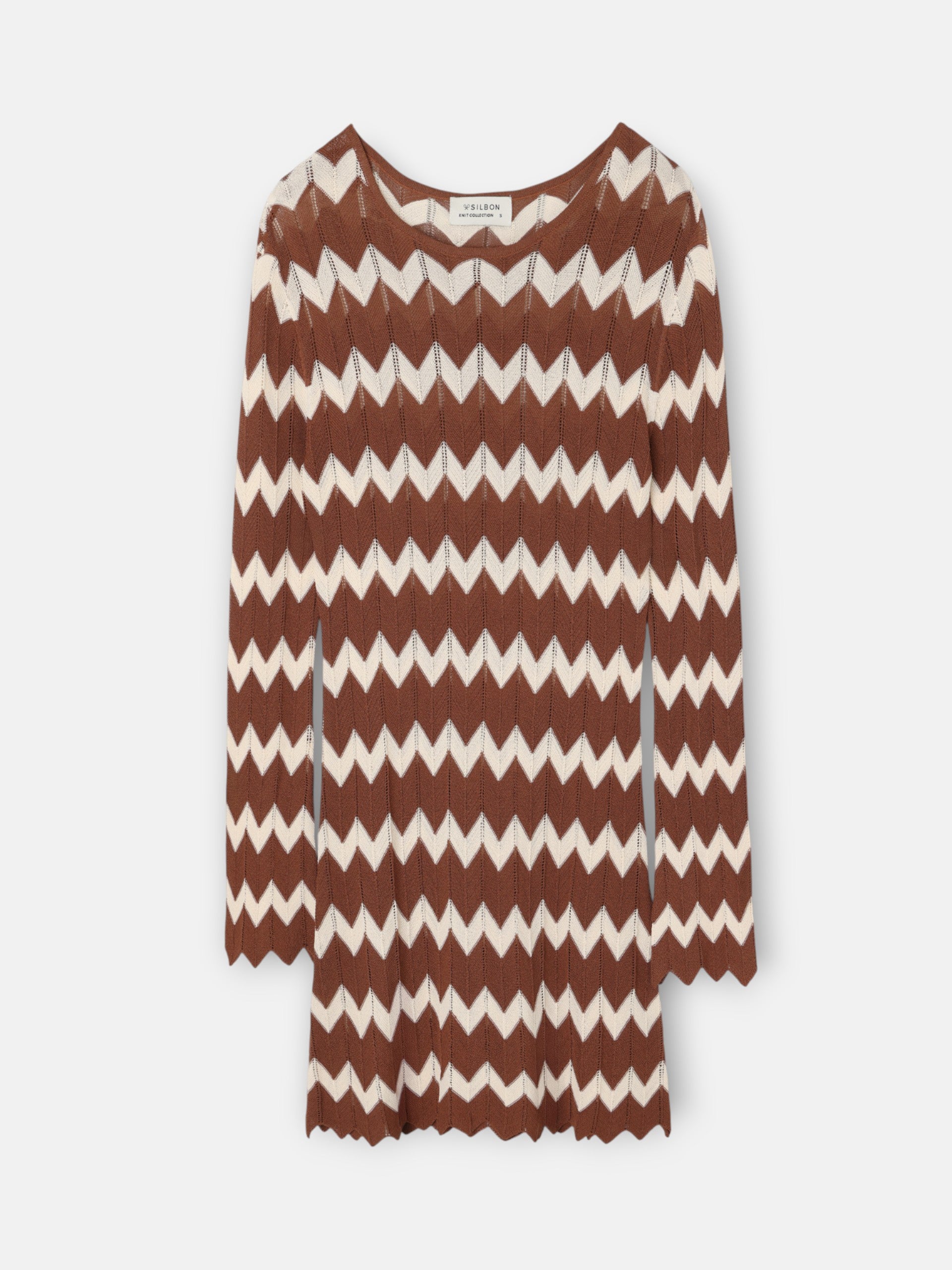 Vestido mini em malha espinha de peixe castanho