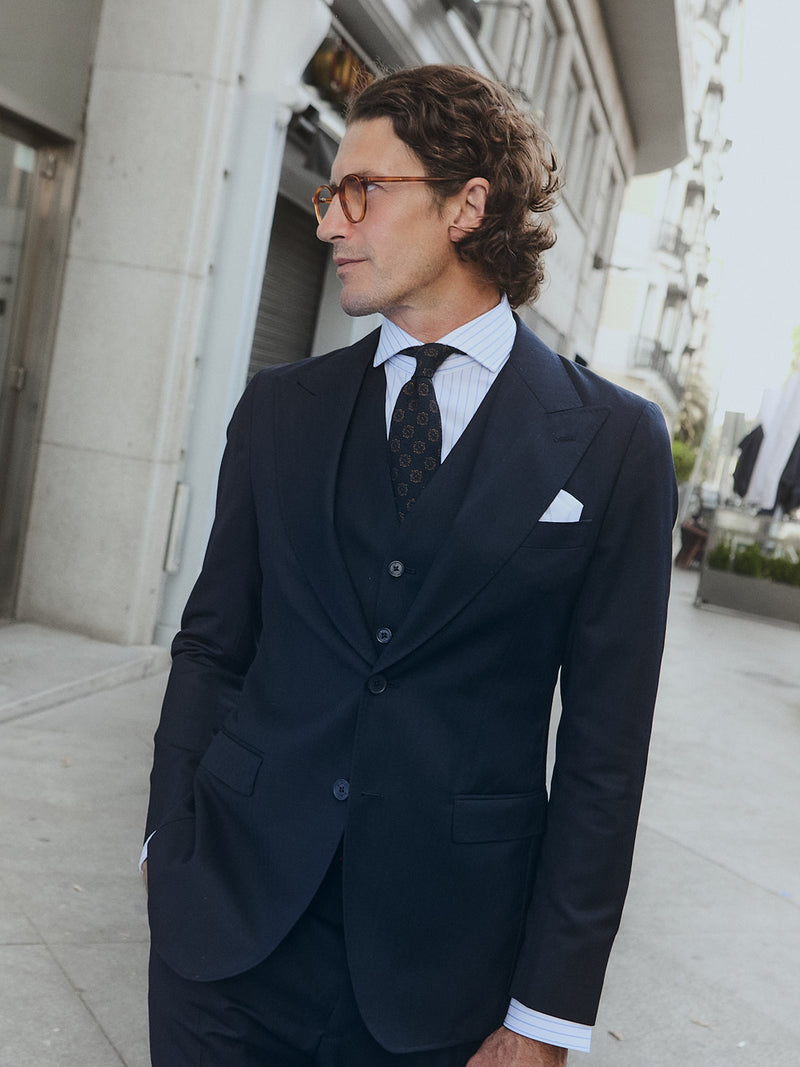 Navy blue herringbone suit jacket