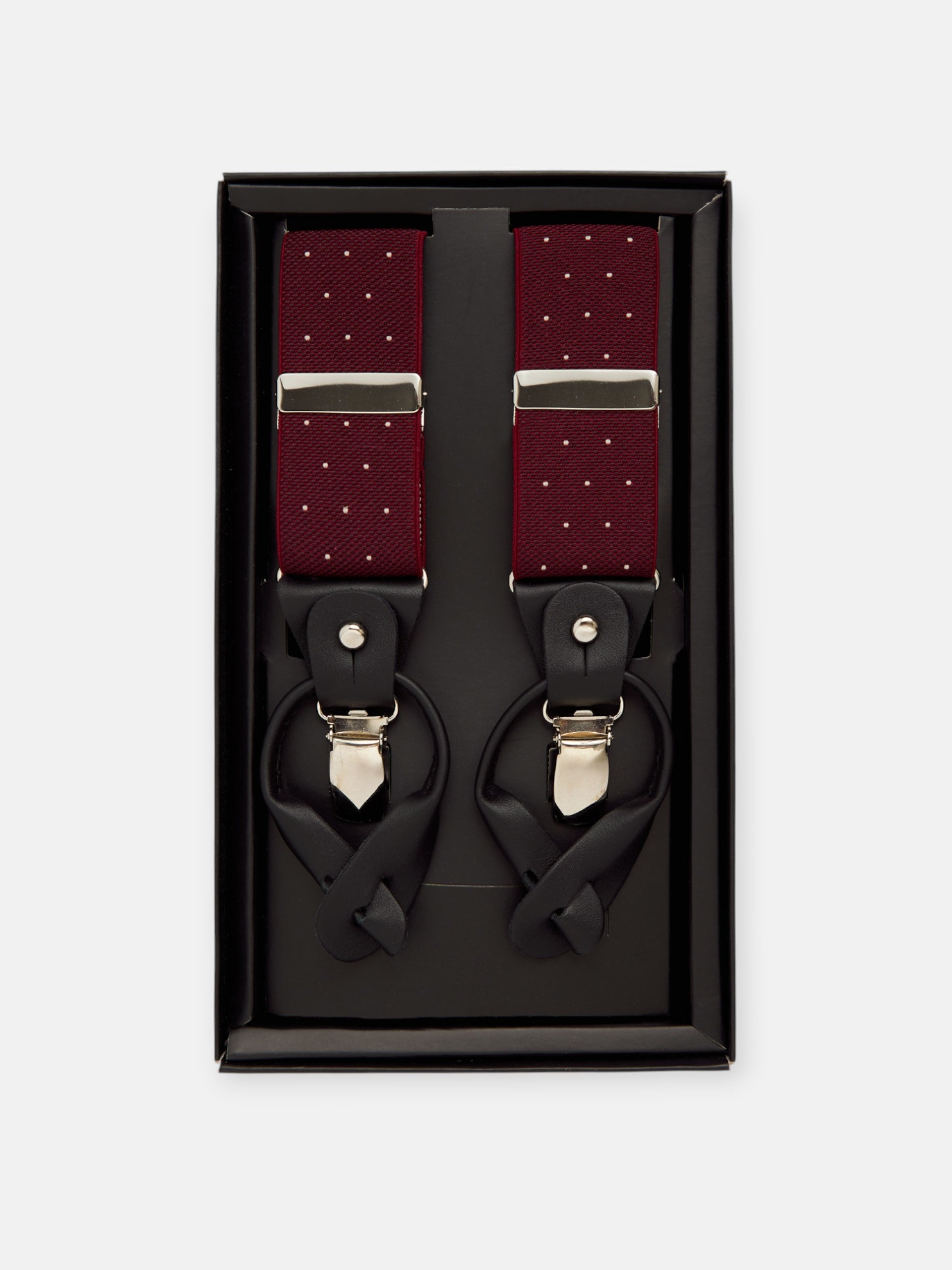 Silbon suspender with burgundy dots