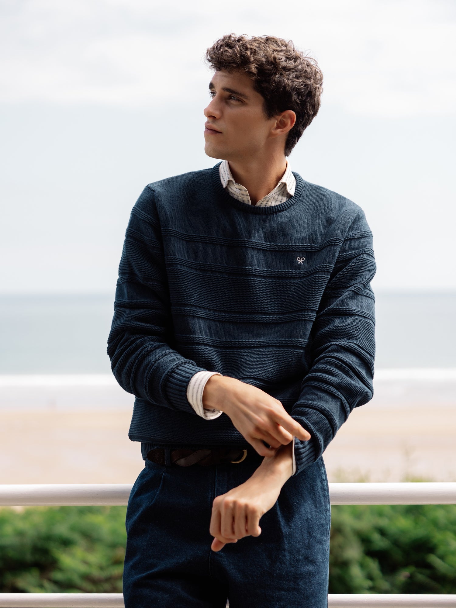 Jersey trenzado minilogo azul marino