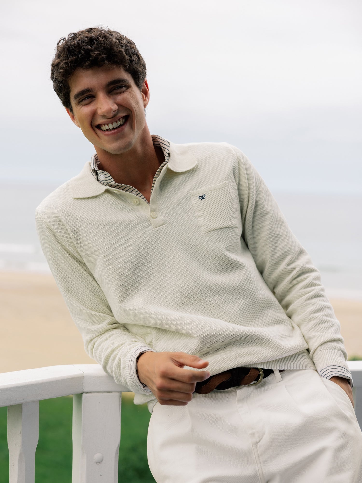 Jersey cuello polo minilogo beige