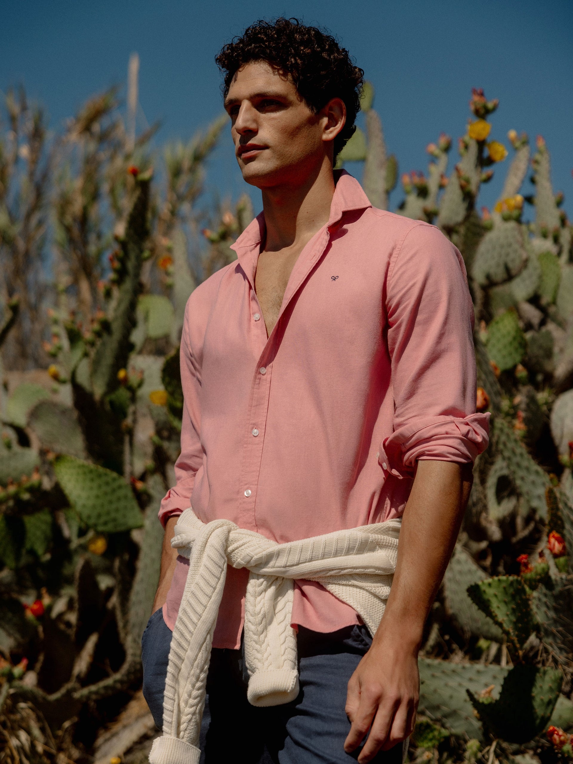 Chemise sport été en lin rose