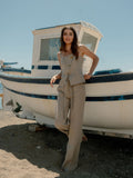 Pantalon recto aberturas beige