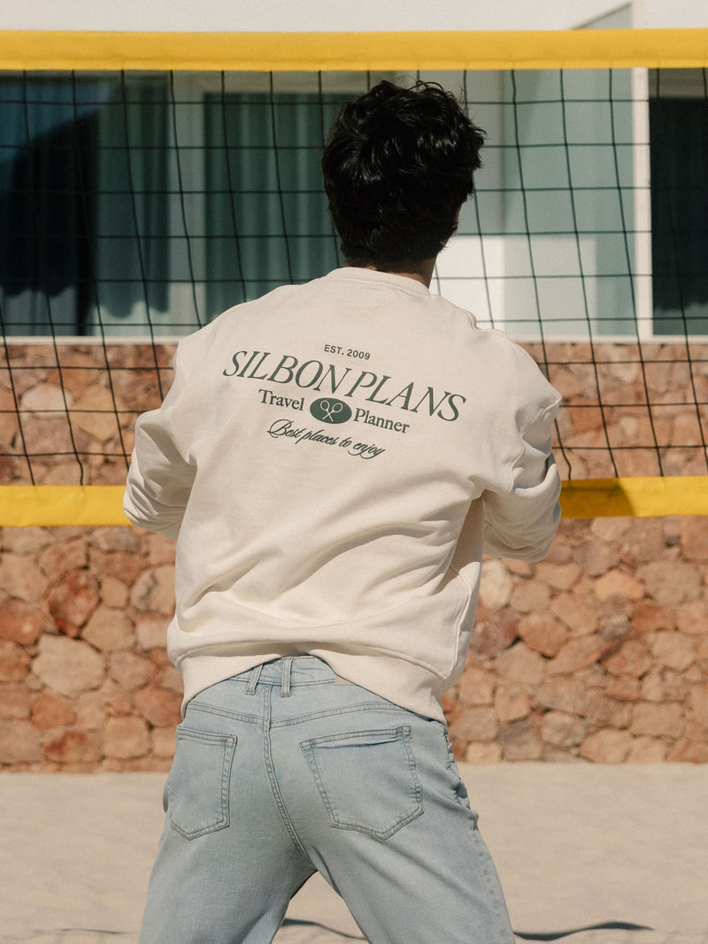 Sweat-shirt coupe décontractée plans crème
