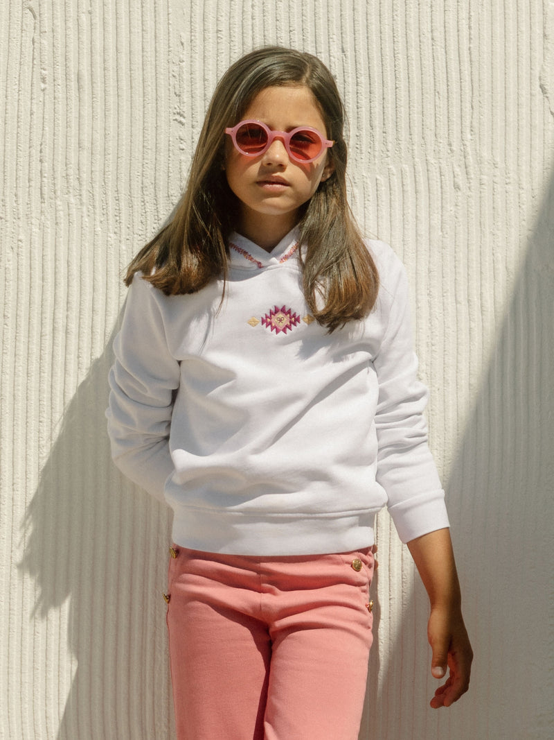 Sweatshirt girl com capuz raquete étnica branca