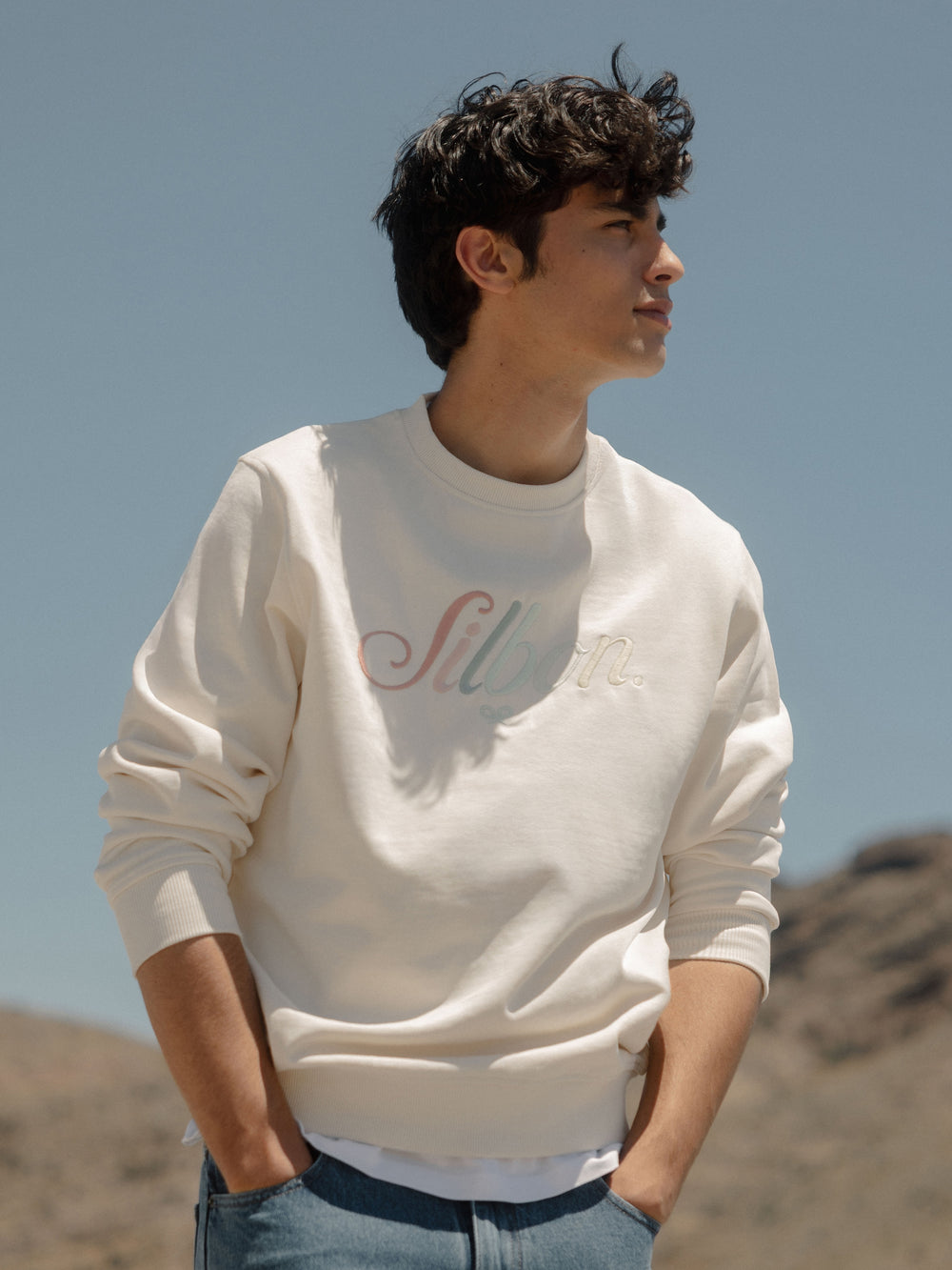 Sweat-shirt Silbon brodé multicolore crème