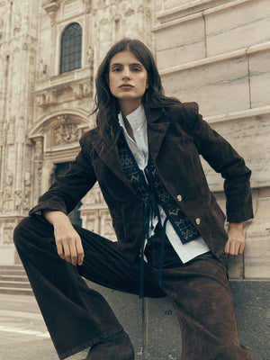 Veste unique crop floquée marron