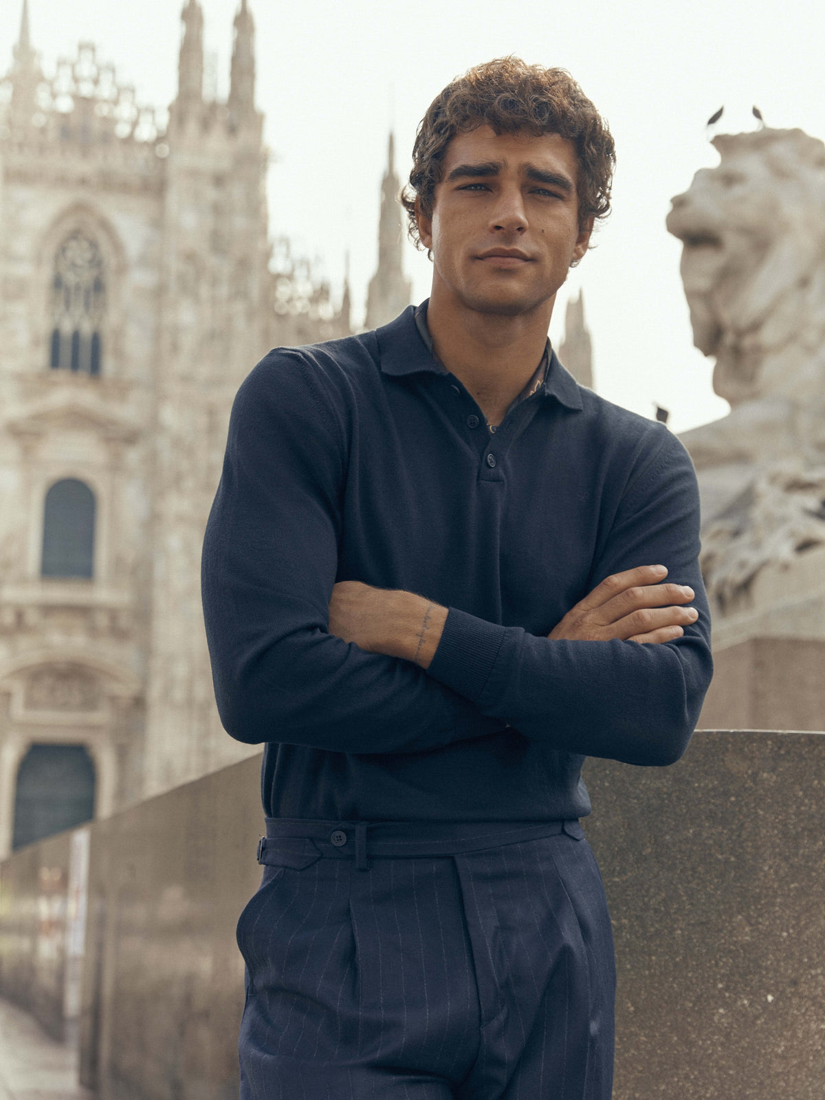 Unique navy blue polo neck sweater