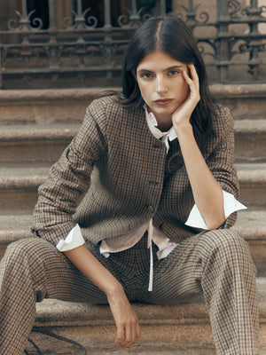 Veste unique col rond beige