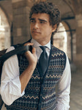 Navy blue unique jacquard knit vest