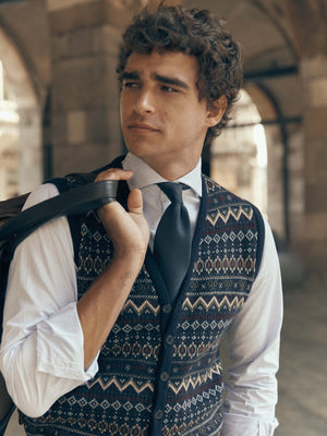 Navy blue unique jacquard knit vest