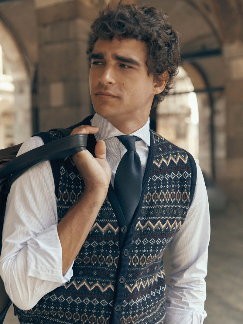 Navy blue unique jacquard knit vest