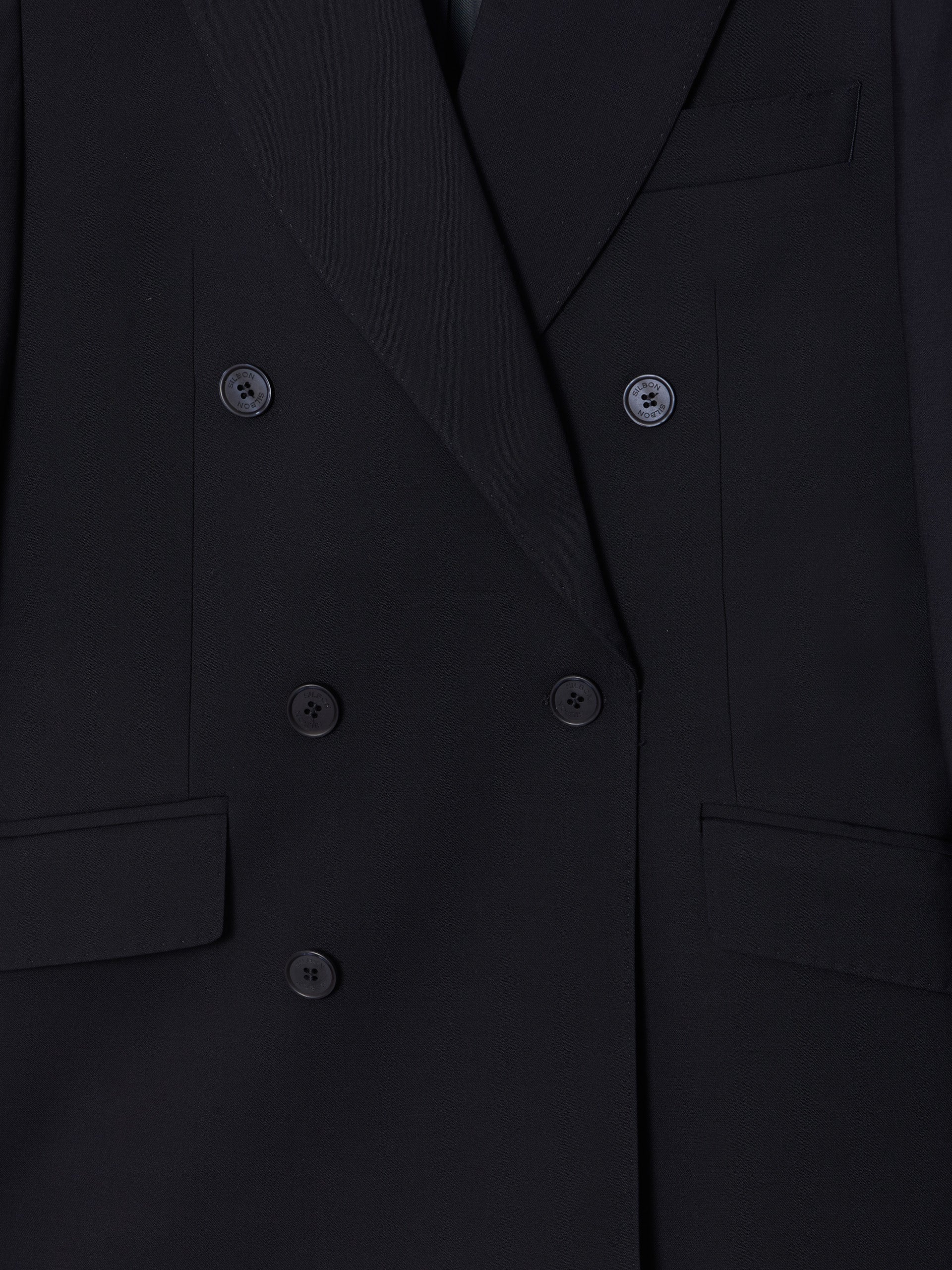 Navy blue stretch double-breasted suit jacket