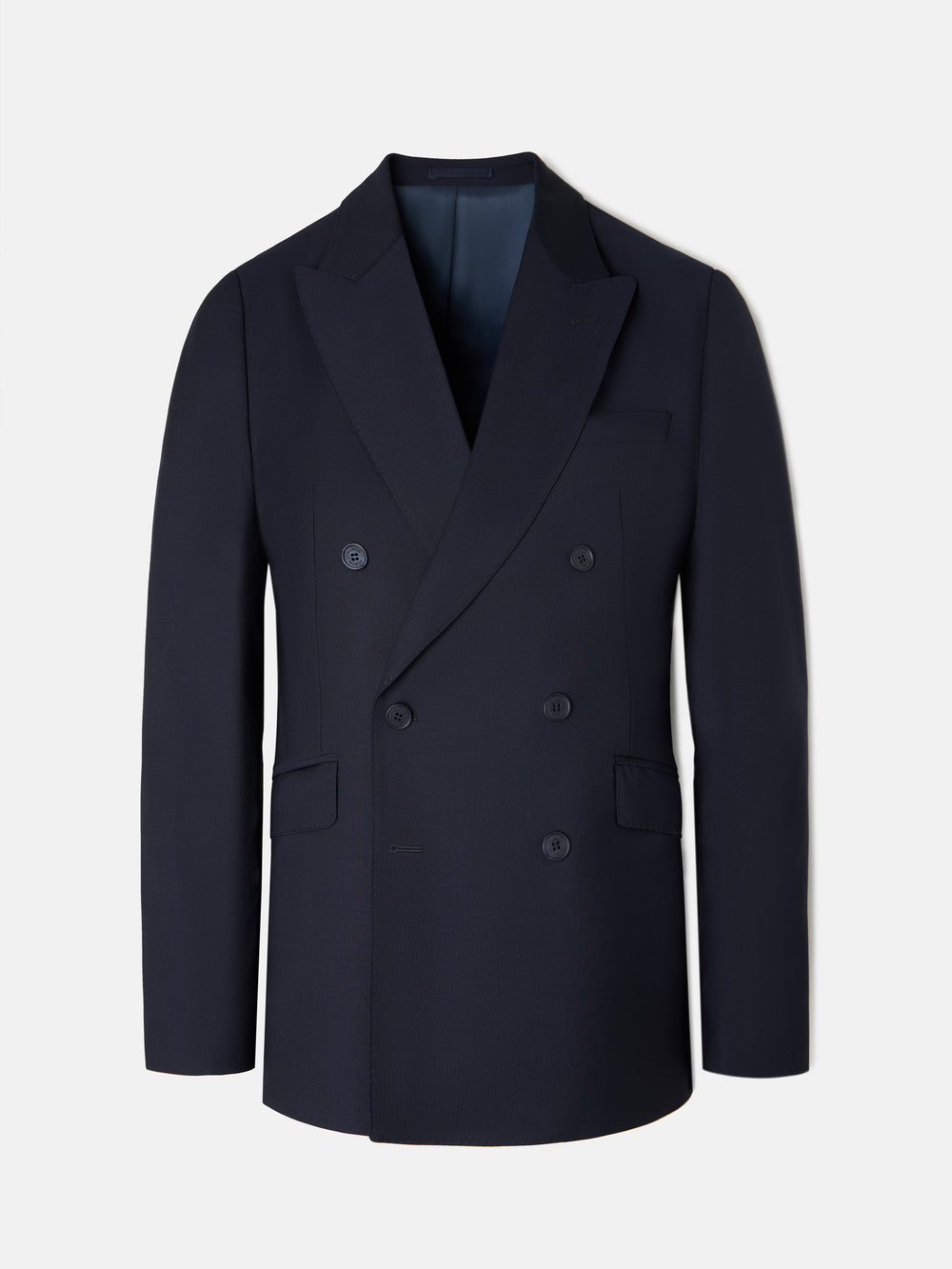 Navy blue stretch double-breasted suit jacket