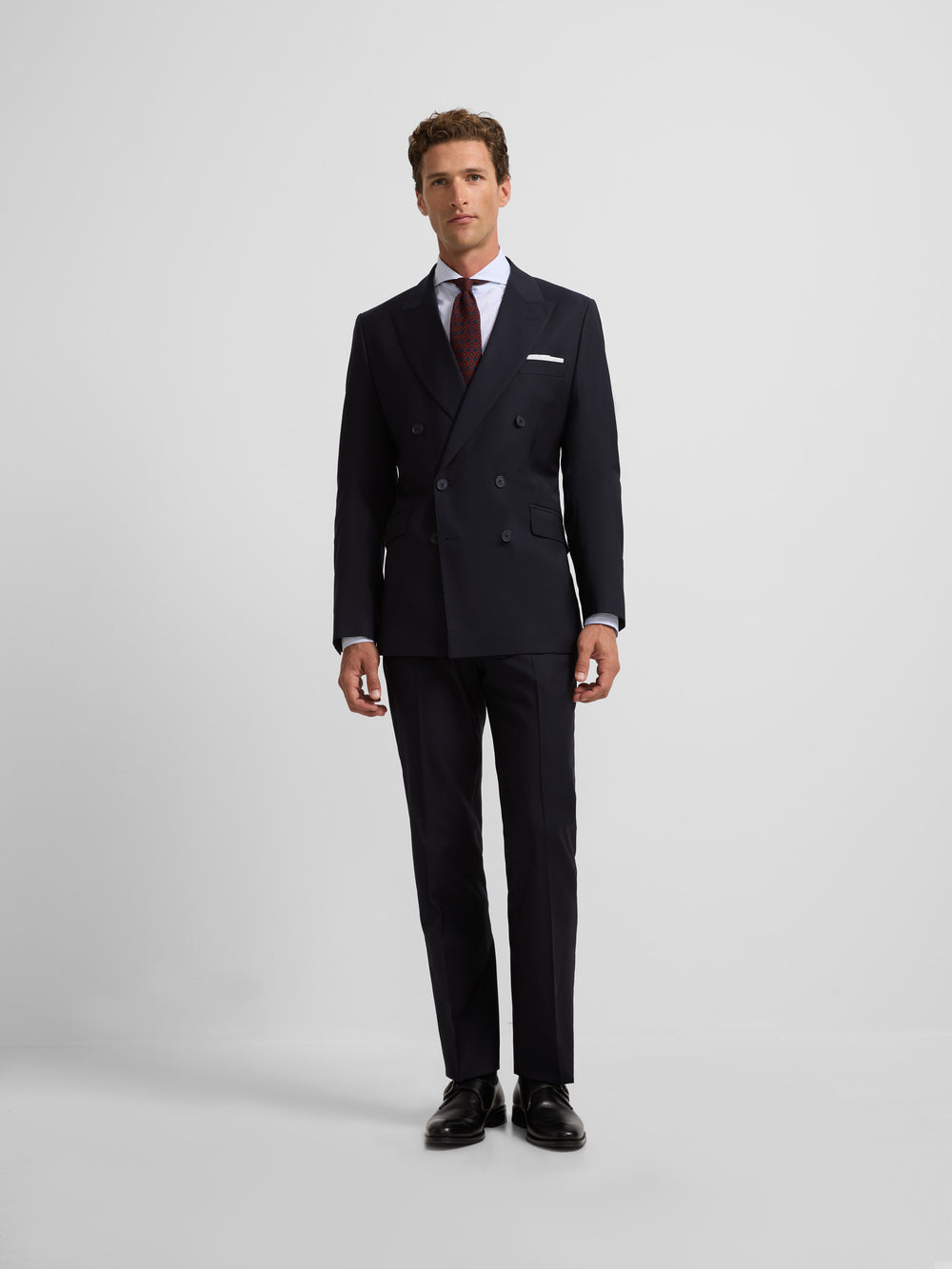 Navy blue stretch double-breasted suit jacket