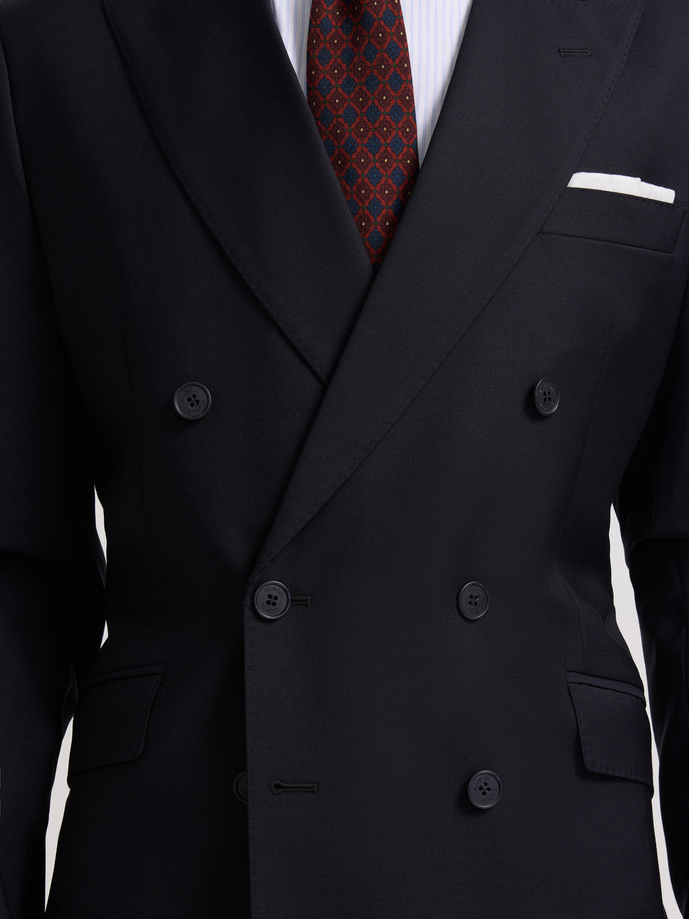 Navy blue stretch double-breasted suit jacket