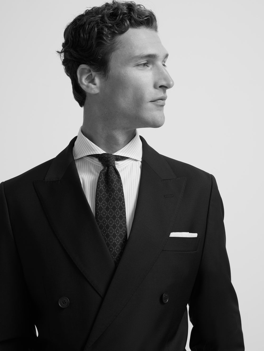 Navy blue stretch double-breasted suit jacket