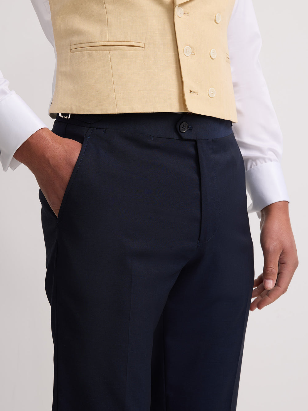 Calças chaque stretch azul claro