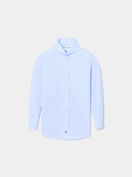 Camisa de vestir para crianças, punho simples azul-claro