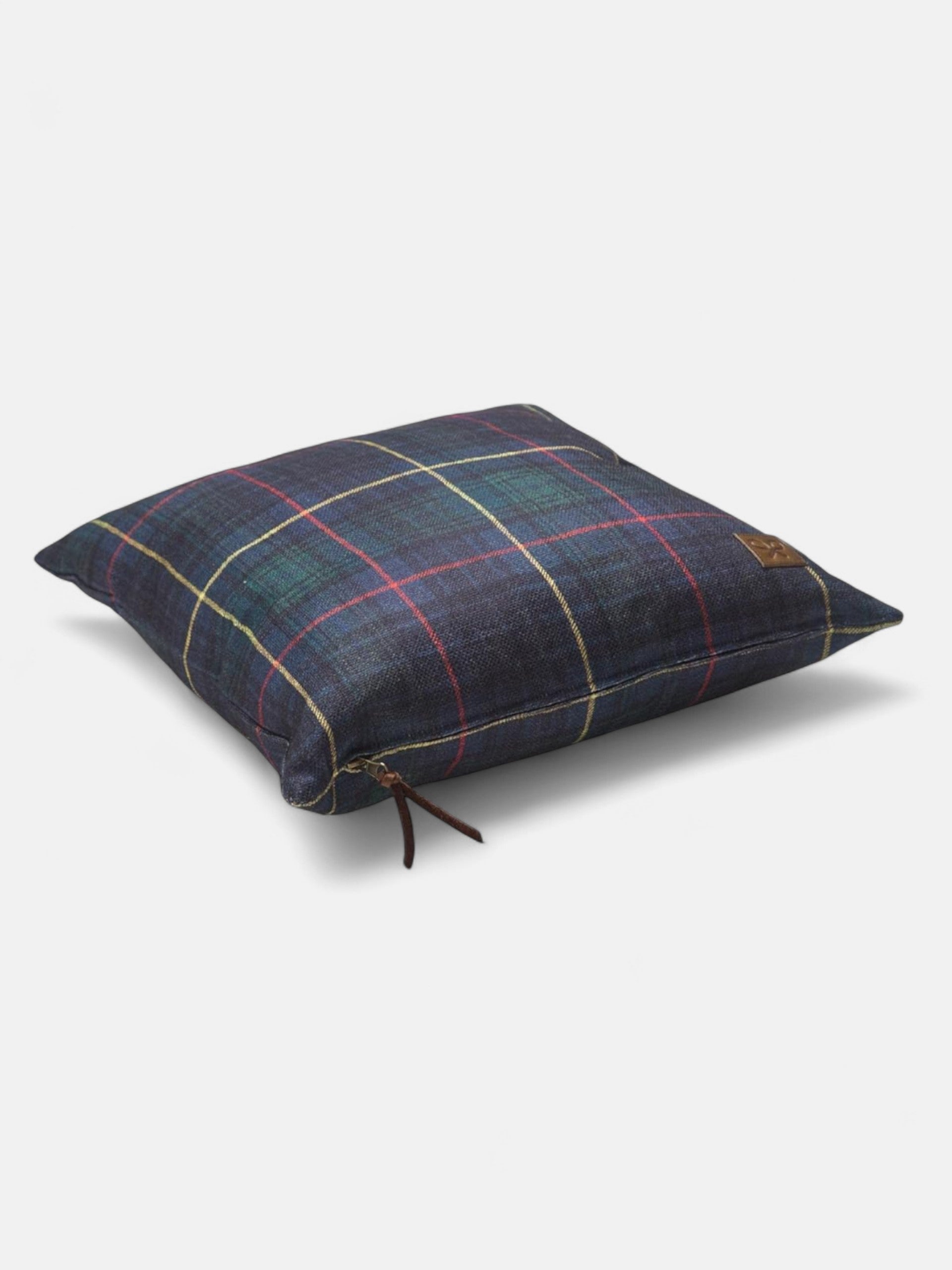 Green tartan square cushion